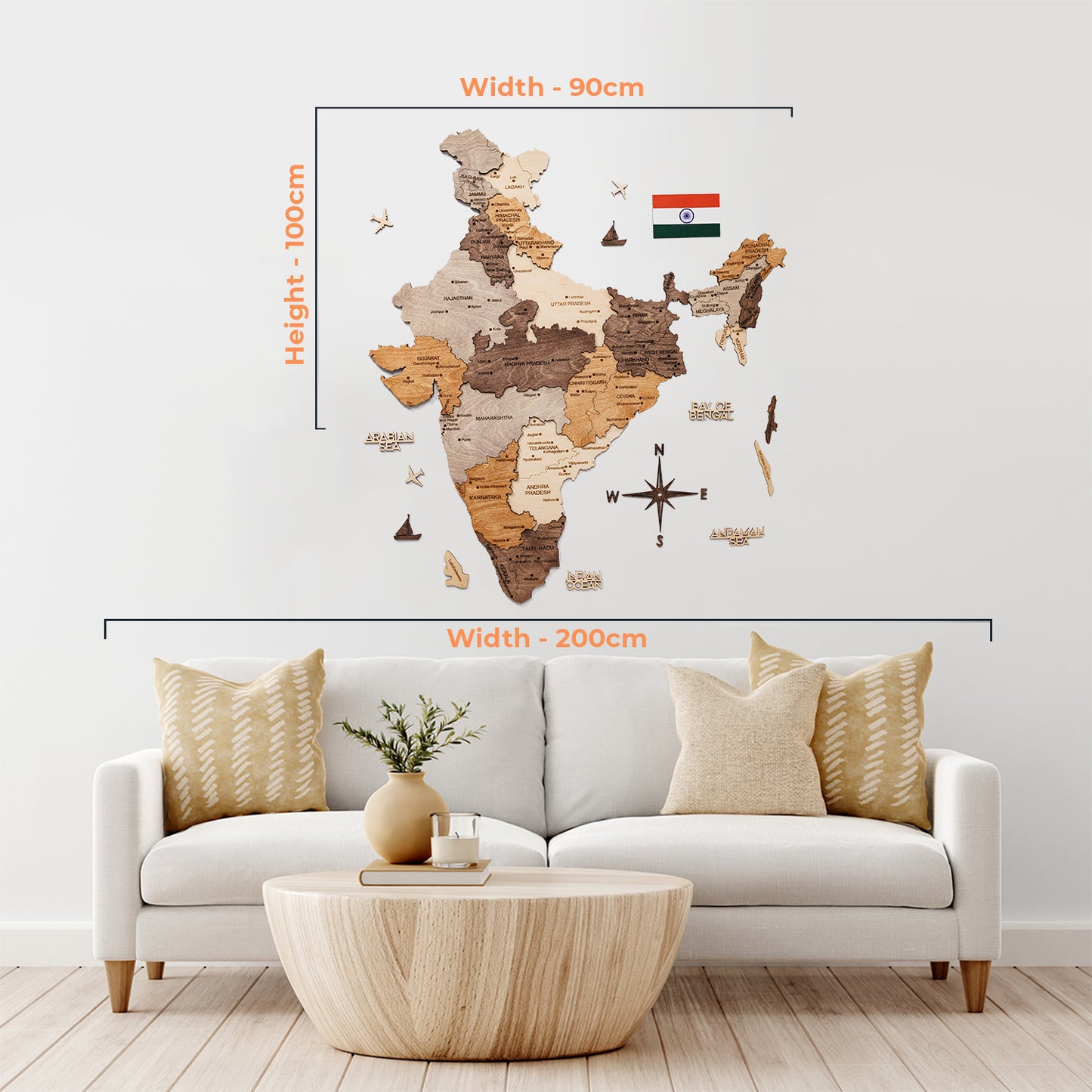 India 3D Wooden Map - Indie