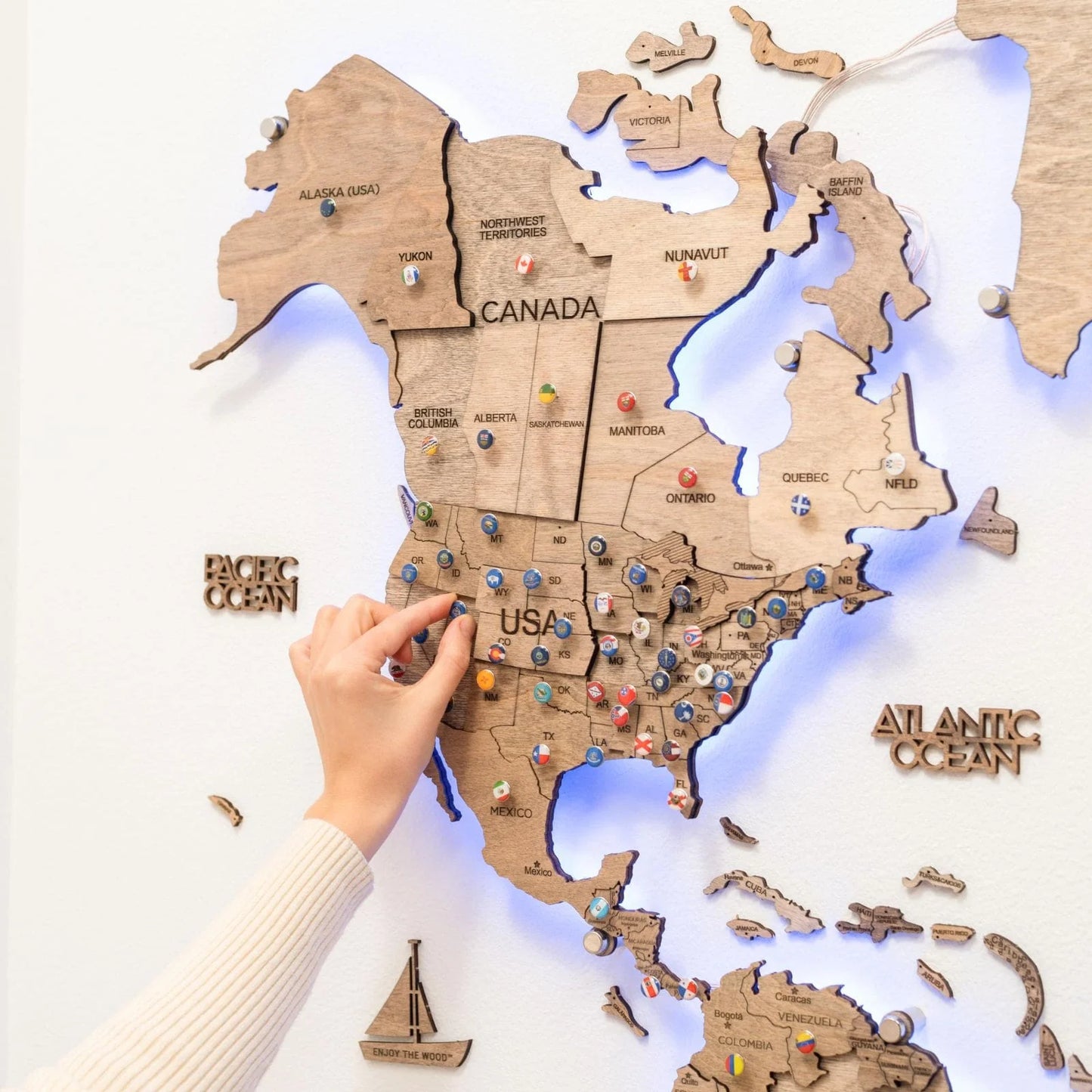 3D Wooden World Map LED - Terra