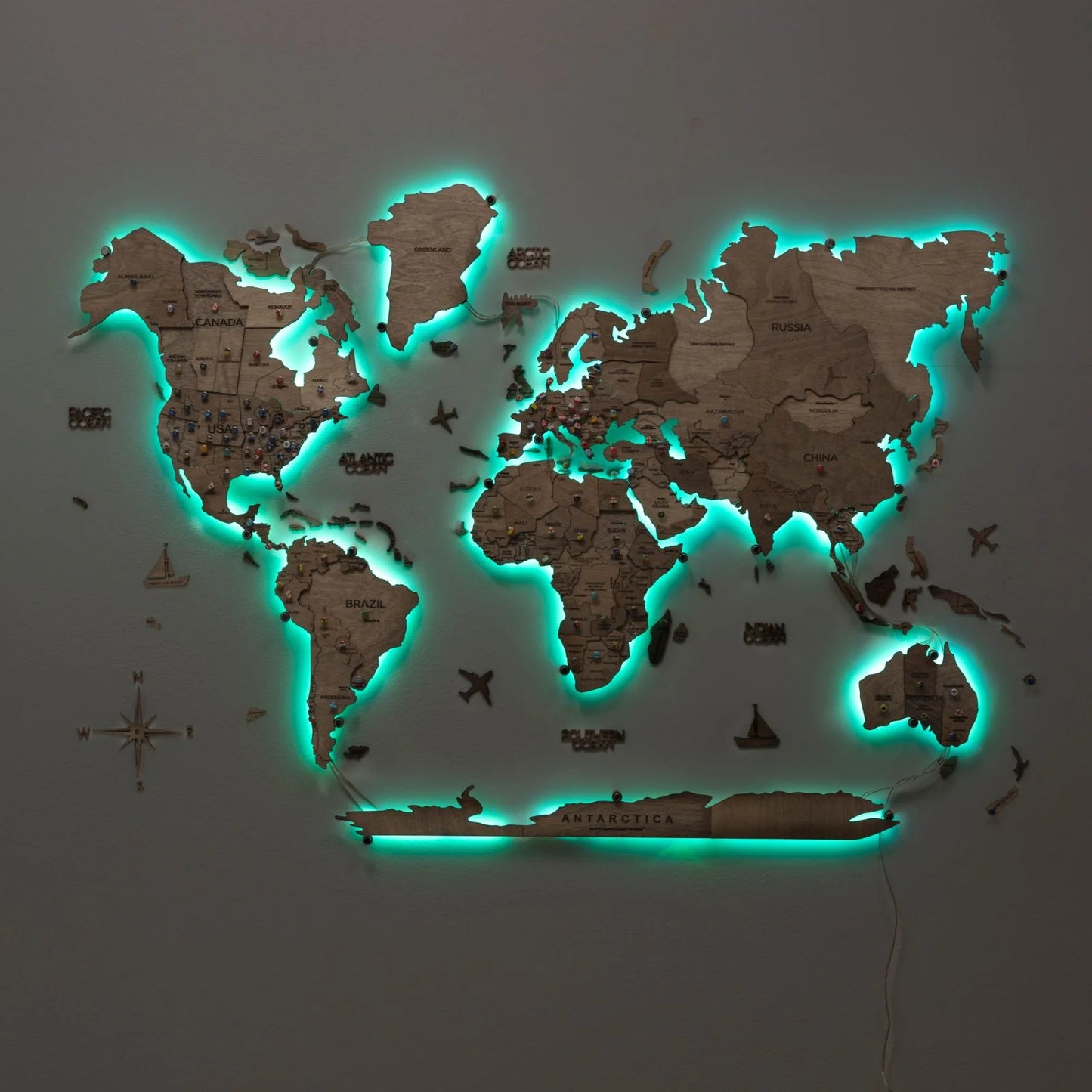 3D Wooden World Map LED - Terra
