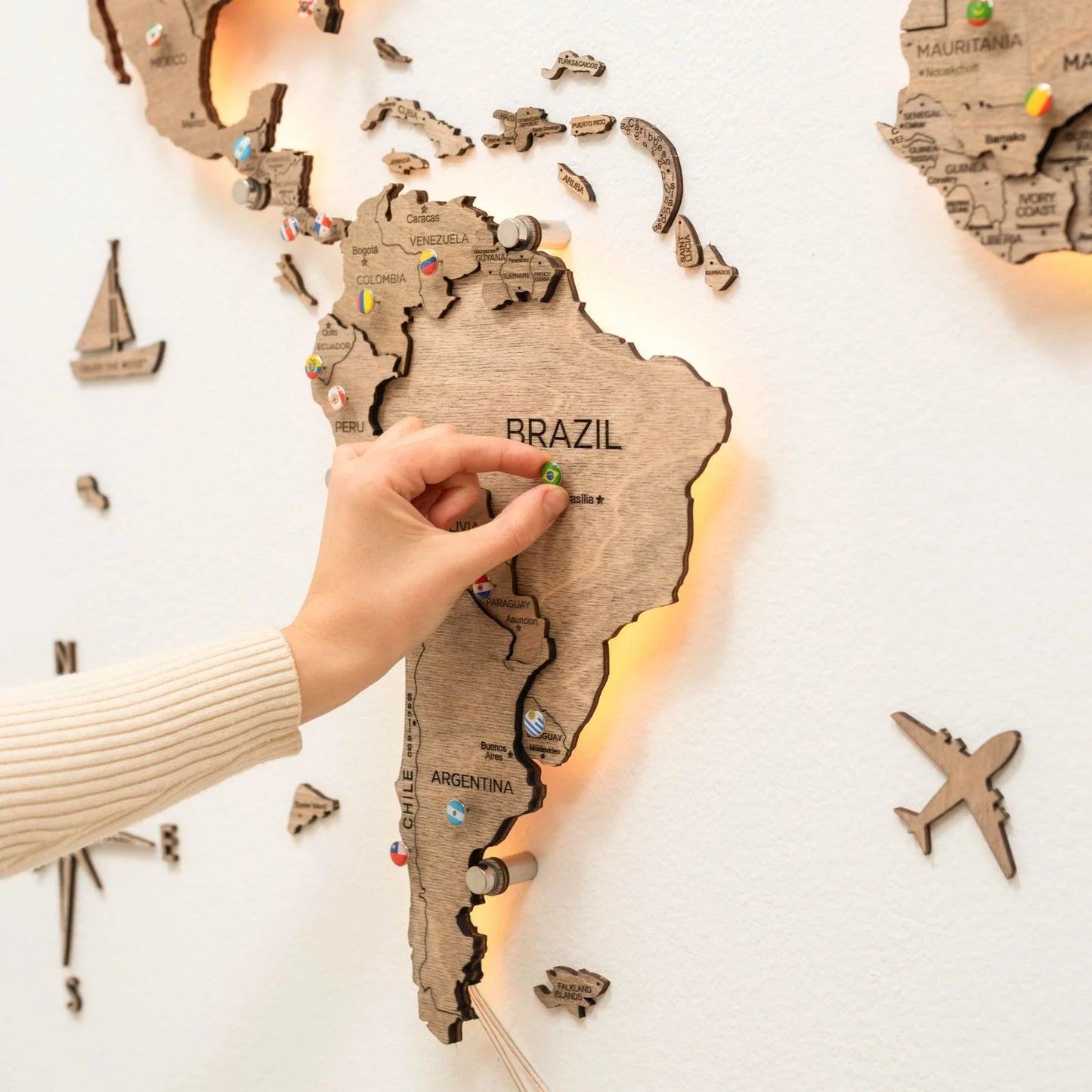 3D Wooden World Map LED - Terra