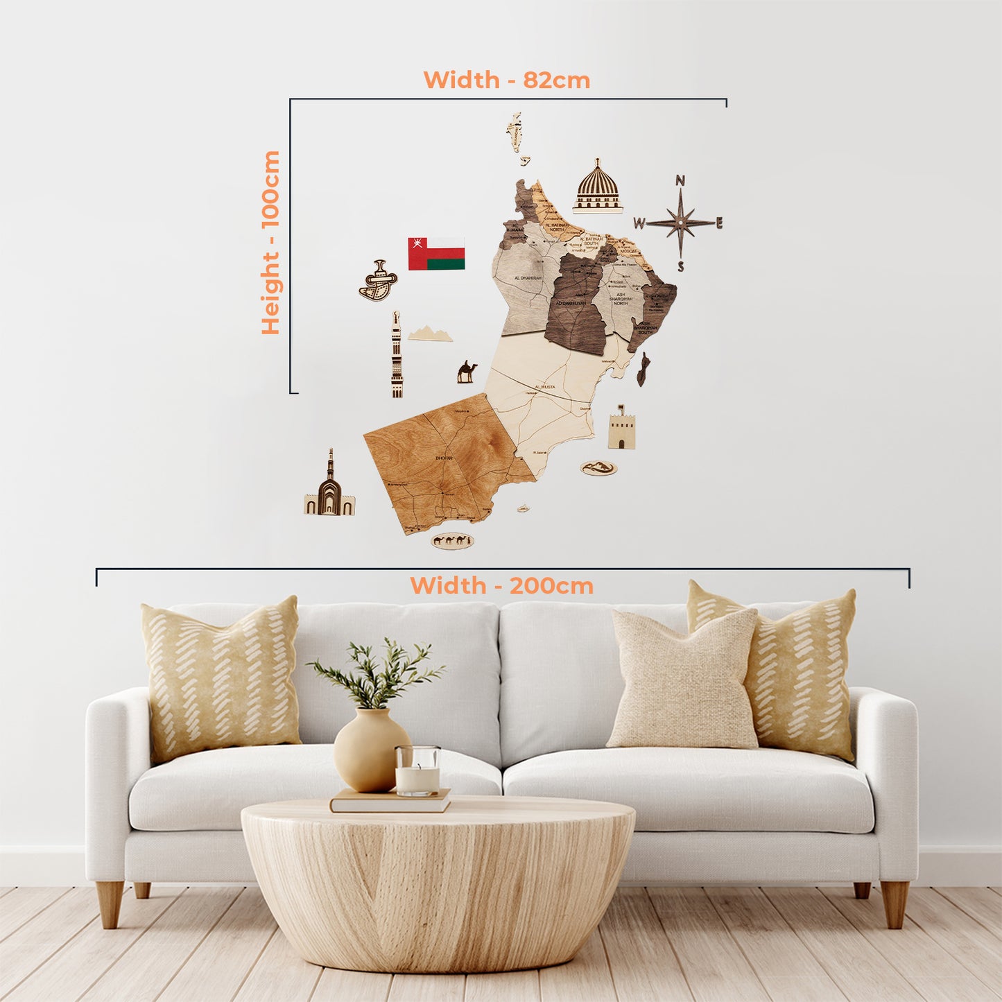Oman 3D Wooden Map - Multicolor