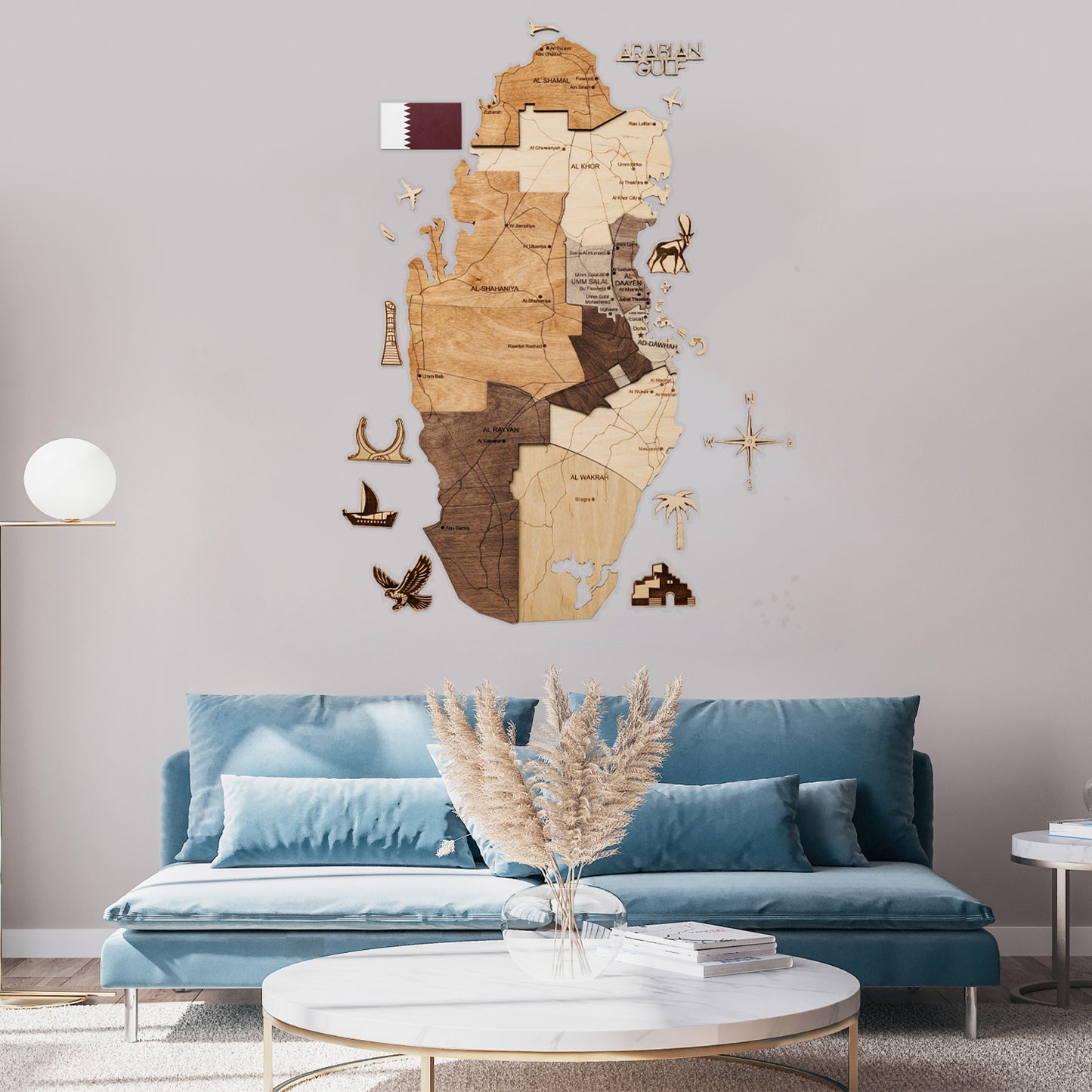 3D Wooden Map of Qatar in multicolor – unique wall décor and gift for GCC homes