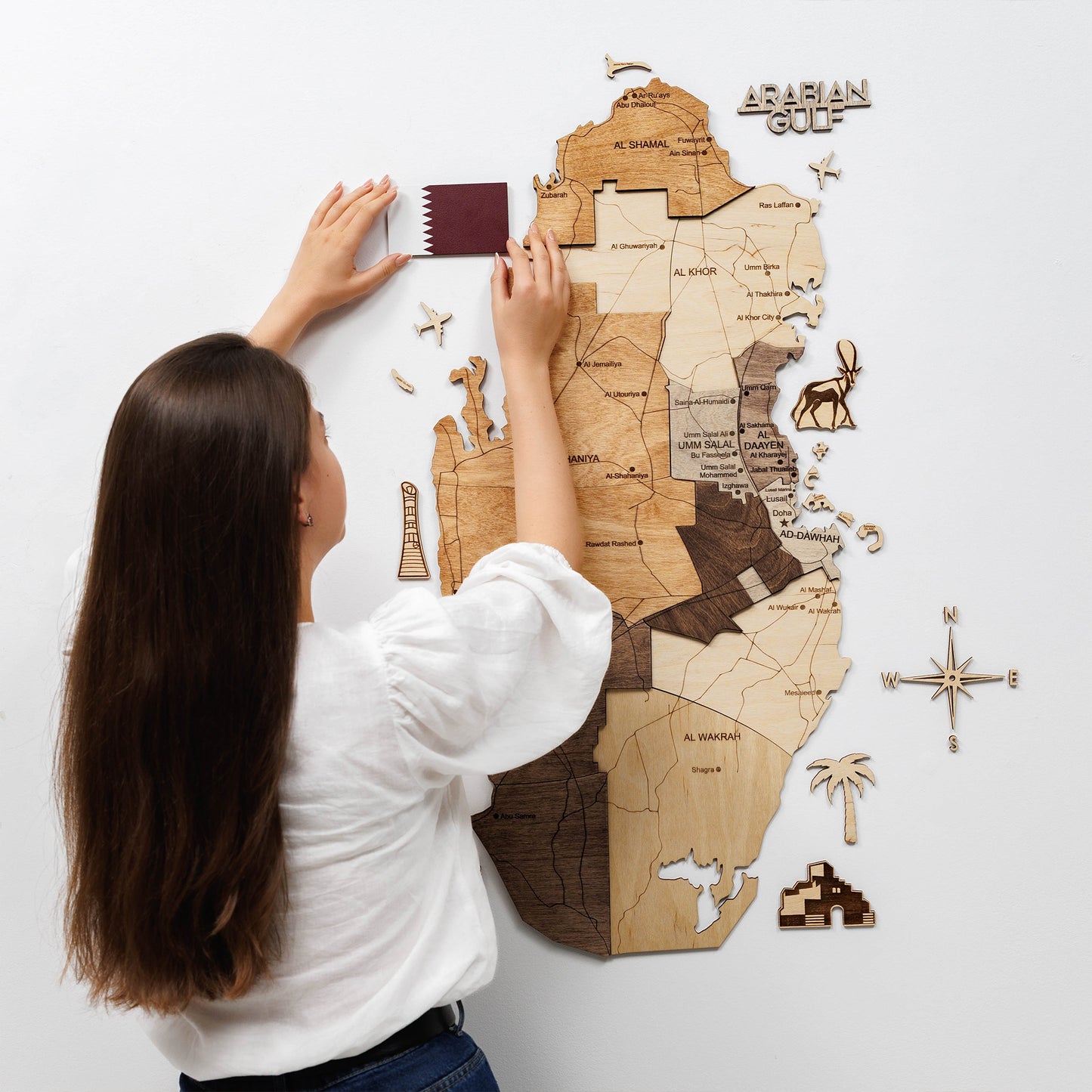Qatar 3D Wooden Map - Multicolor