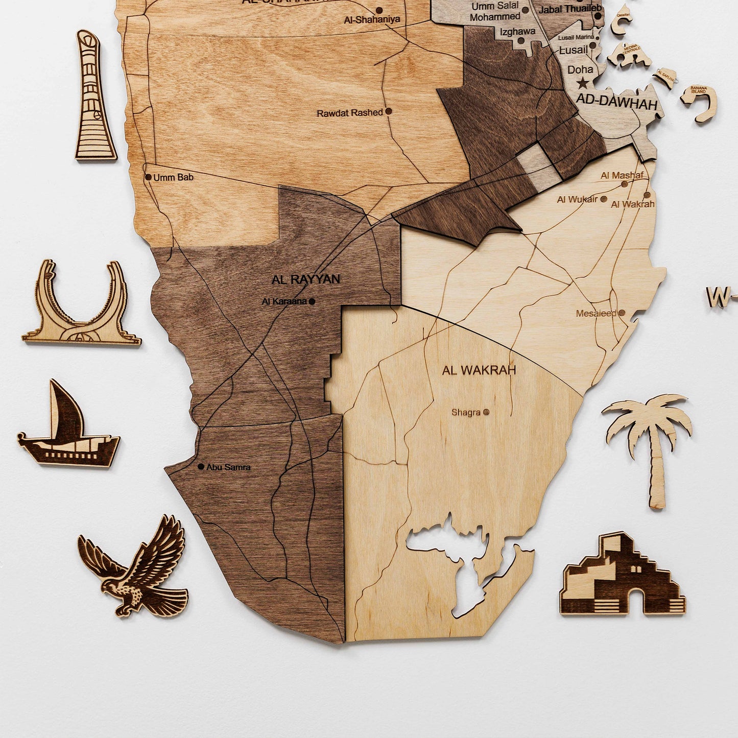 Qatar 3D Wooden Map - Multicolor
