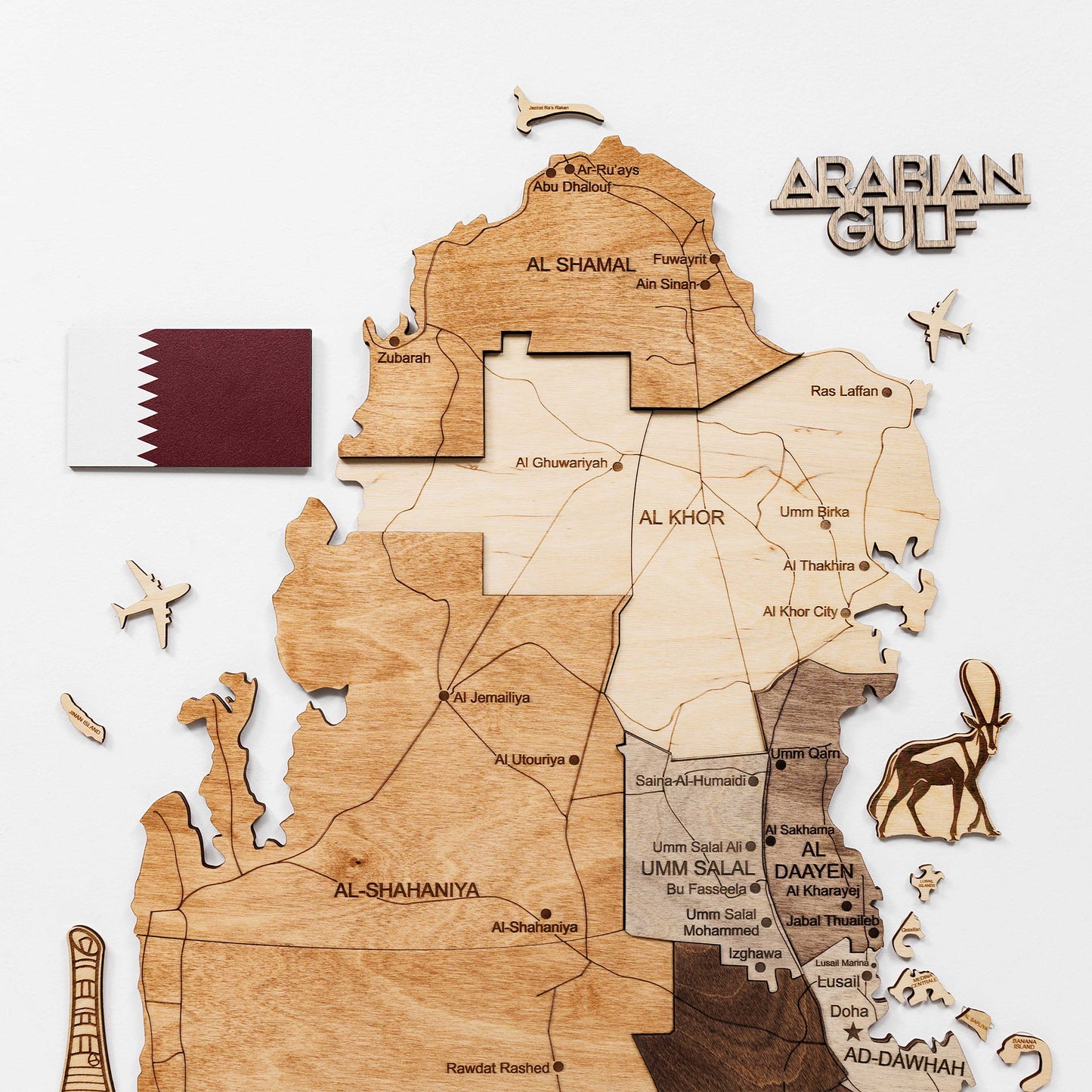 Qatar 3D Wooden Map - Multicolor
