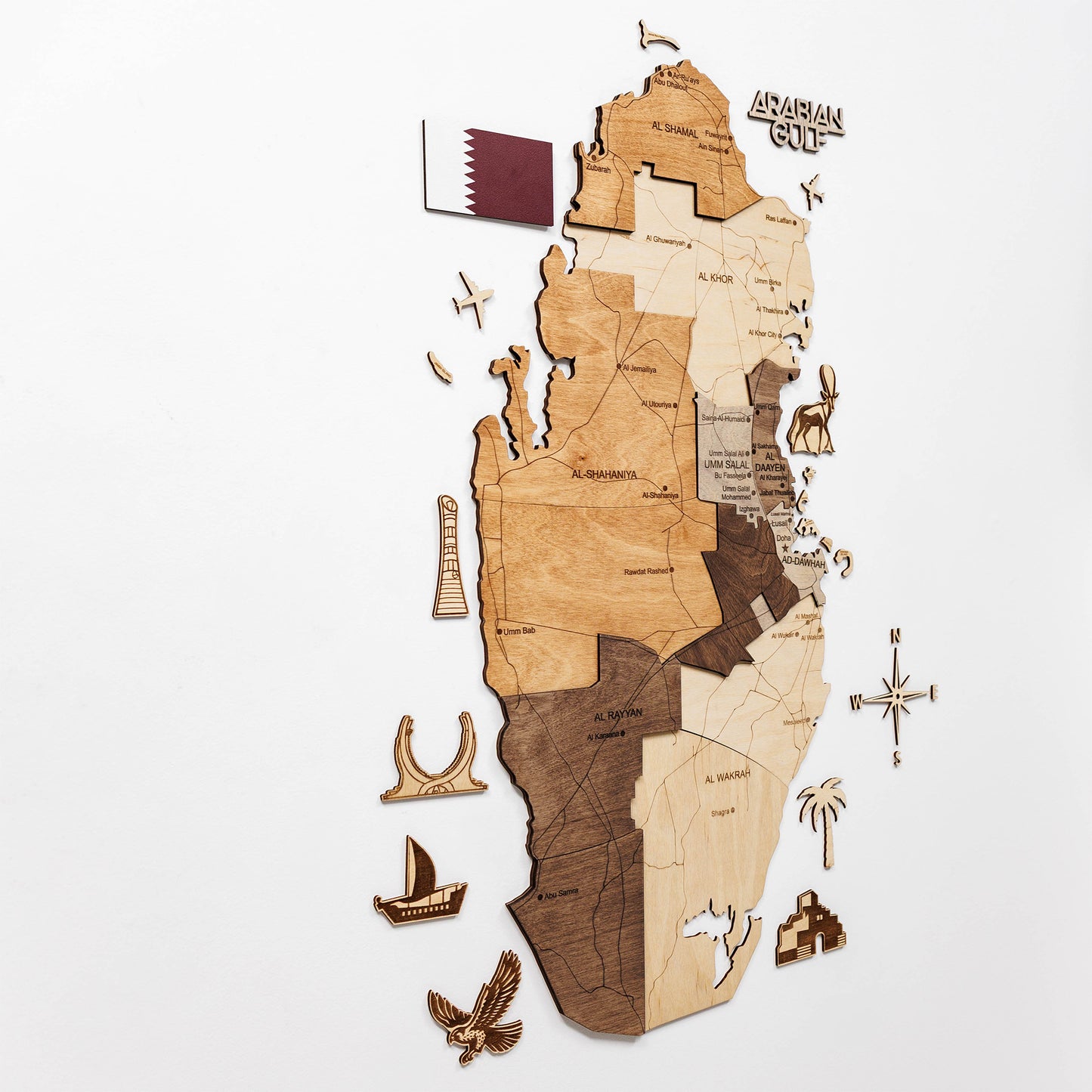 Qatar 3D Wooden Map - Multicolor