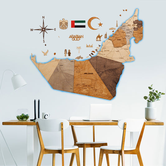 3D LED Wooden UAE Map - Multicolor (Pre-order)