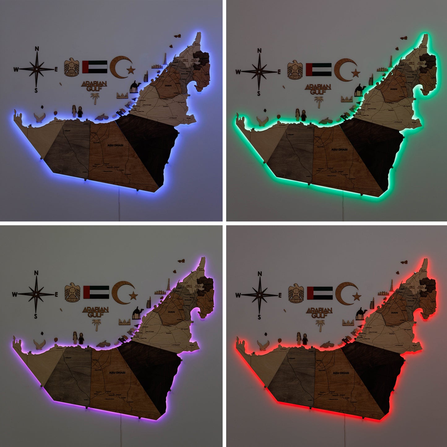 3D LED Wooden UAE Map - Multicolor (Pre-order)