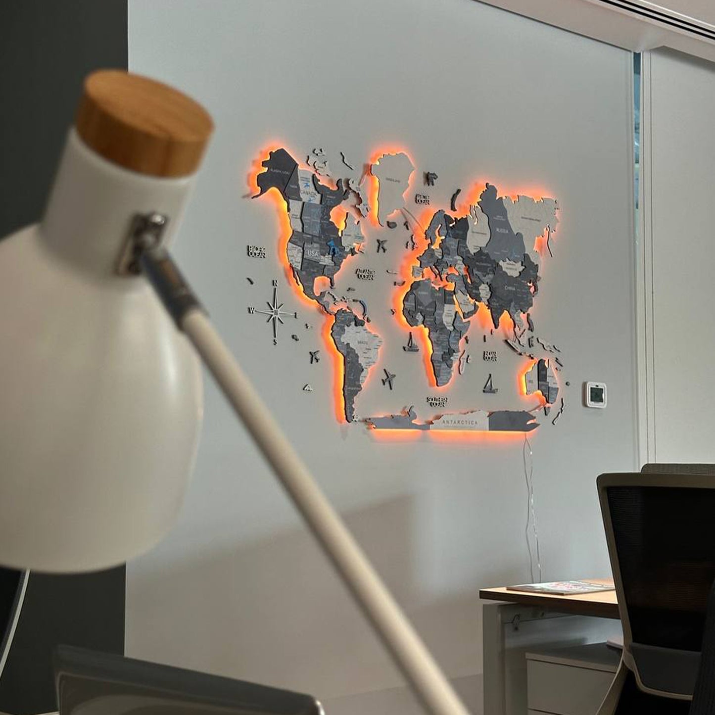 3D Wooden World Map LED - Nordik
