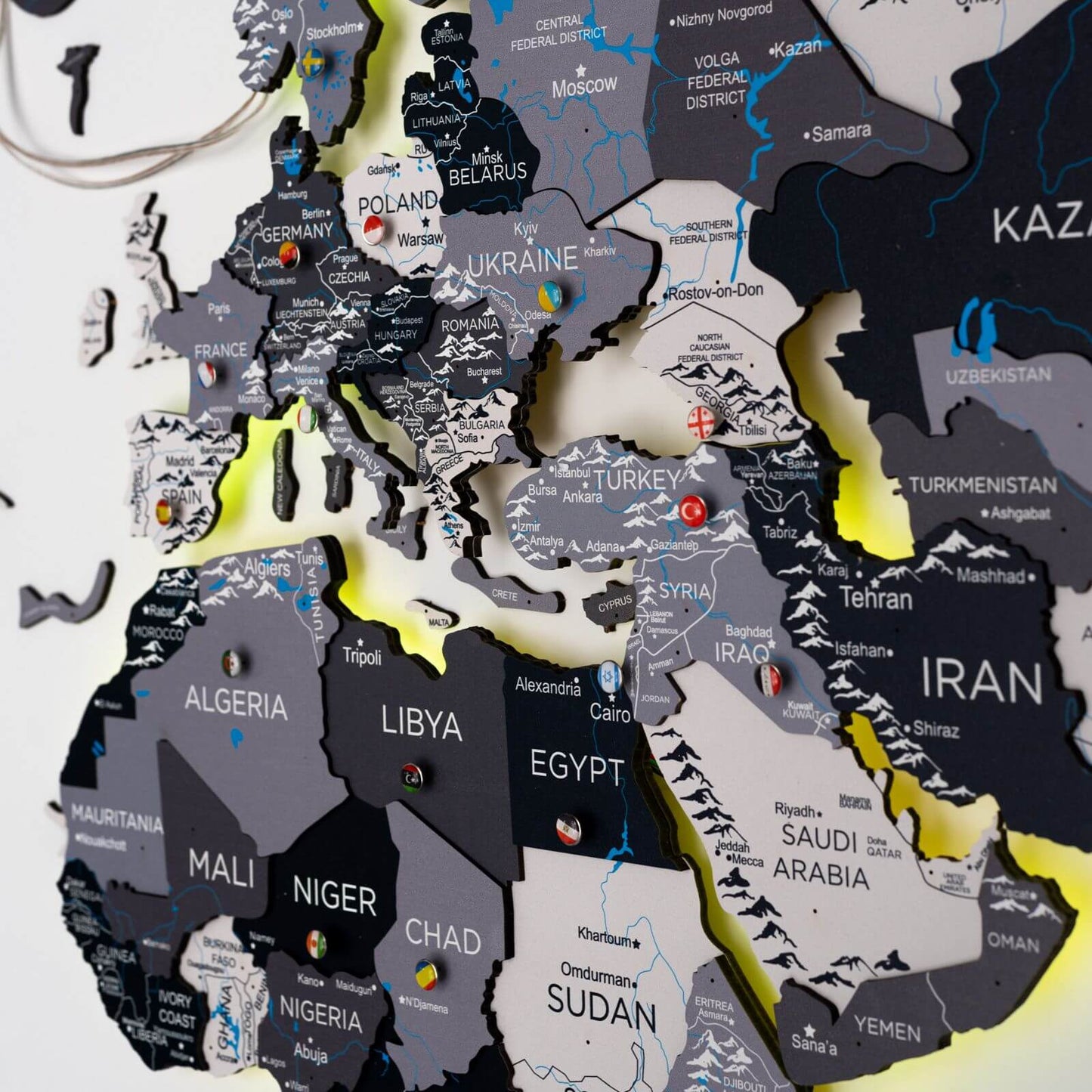 3D Wooden World Map LED - Nordik