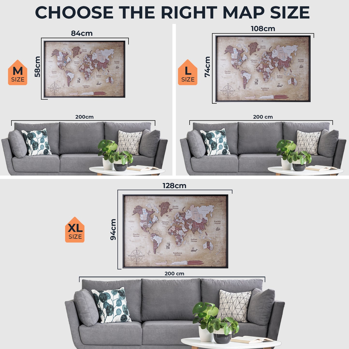 3D Wooden World Map on Panel - Cappuccino Vintage