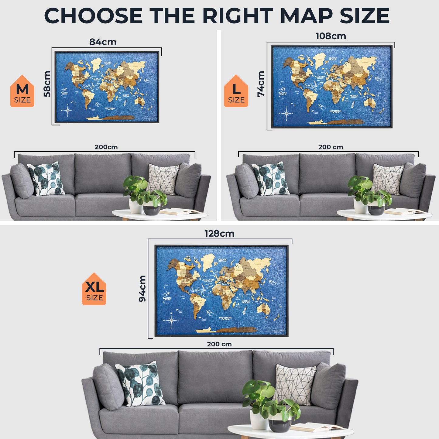 3D Wooden World Map on Panel - Multicolor Ocean