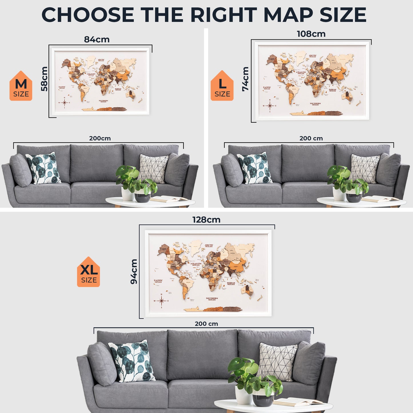 3D Wooden World Map – Multicolor on White Panel