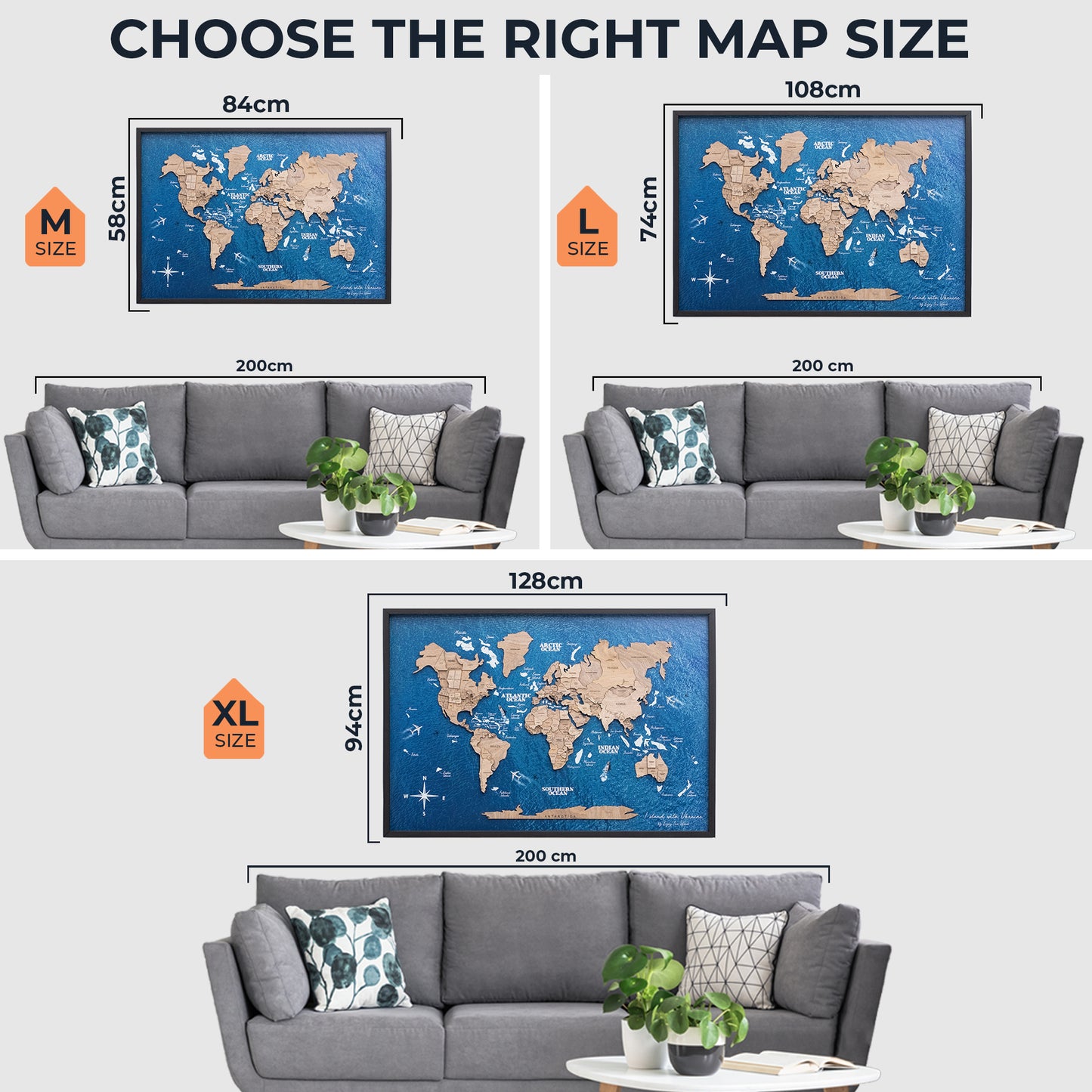 3D Wooden World Map on Panel - Terra Ocean