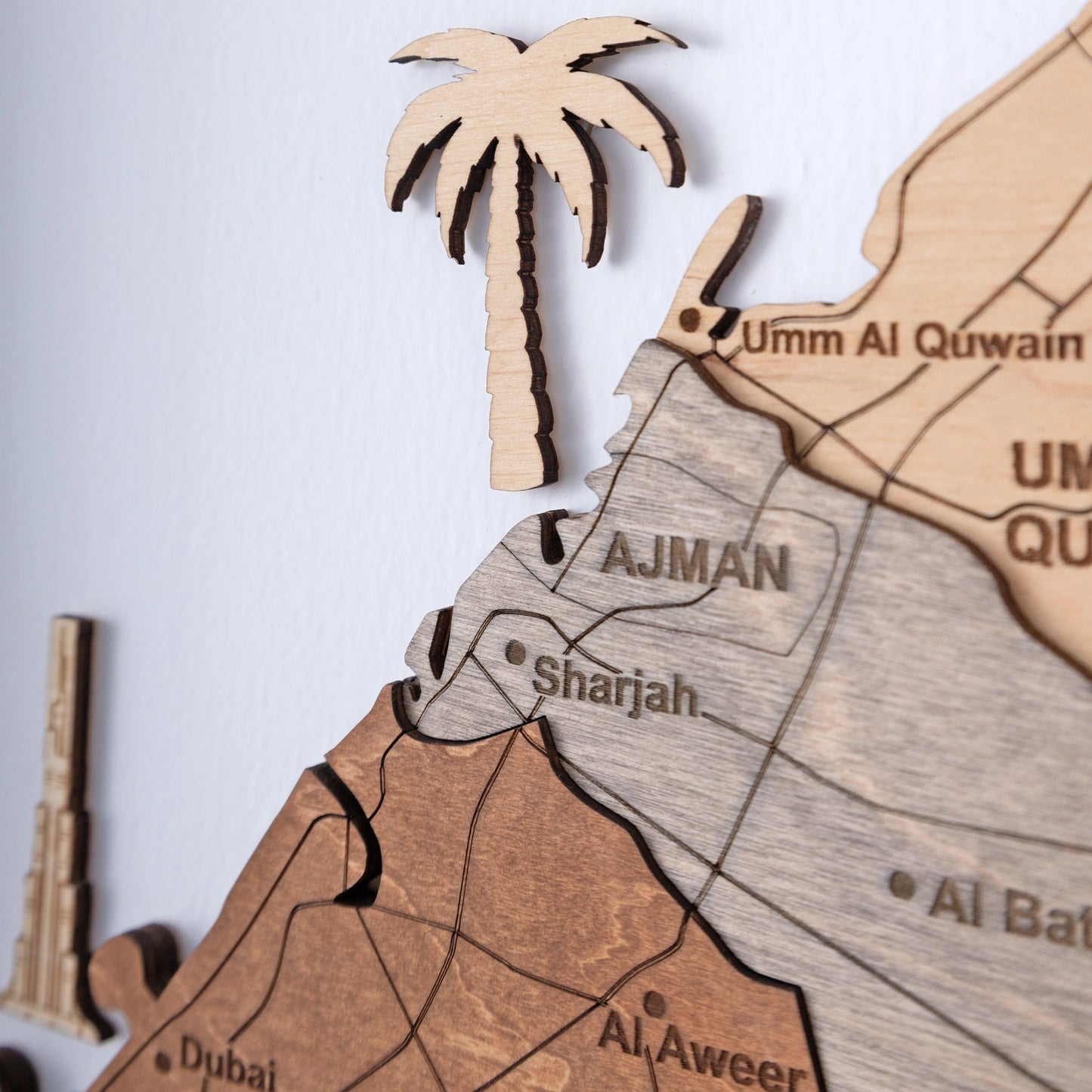 3D Wooden UAE Map - Multicolor