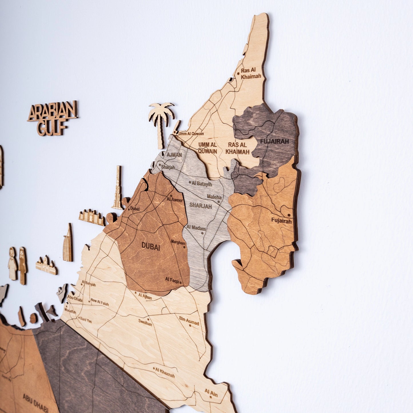 3D Wooden UAE Map - Multicolor