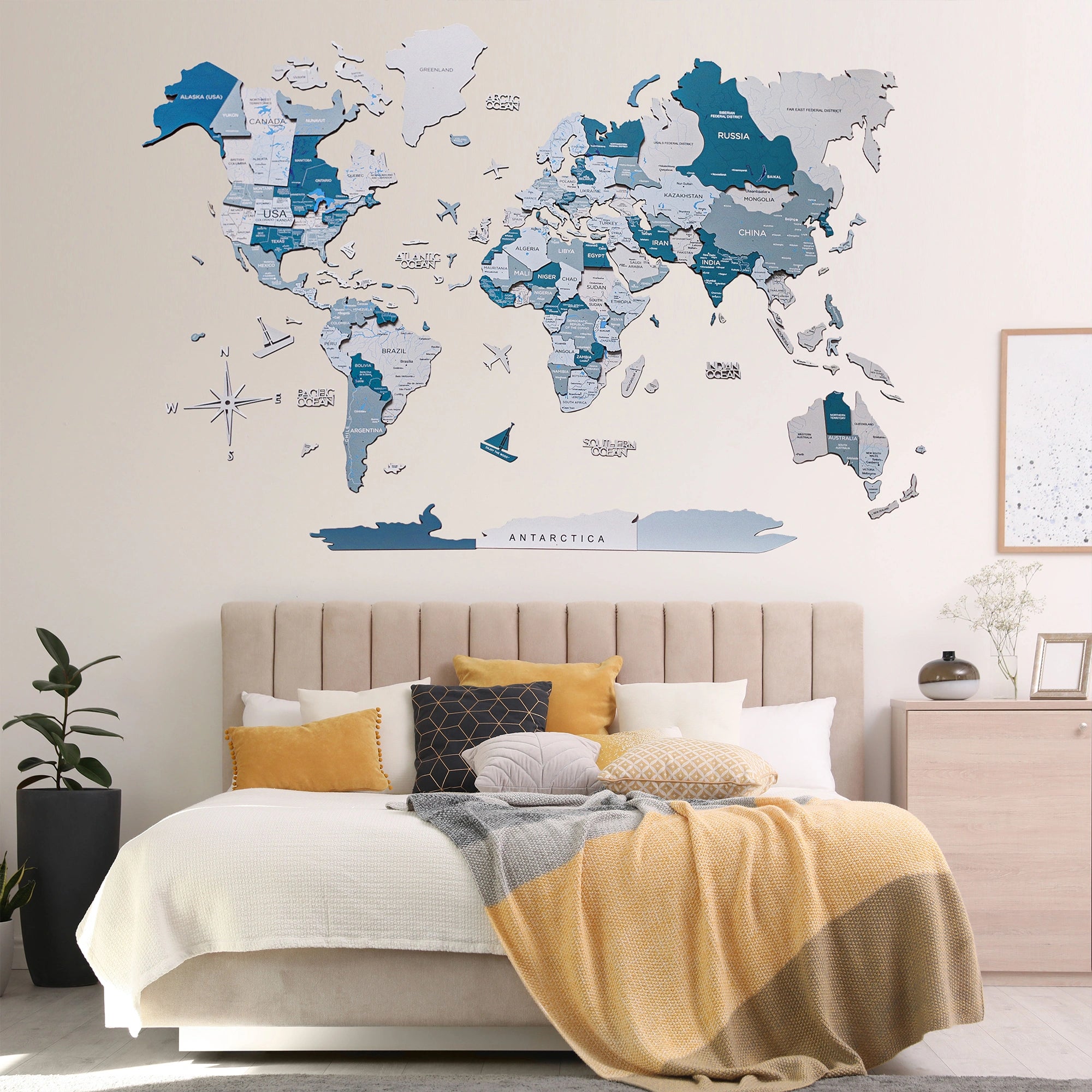 3D Wooden World Map - Aqua | Elegant & Modern Wooden Wall Décor – Decor ...