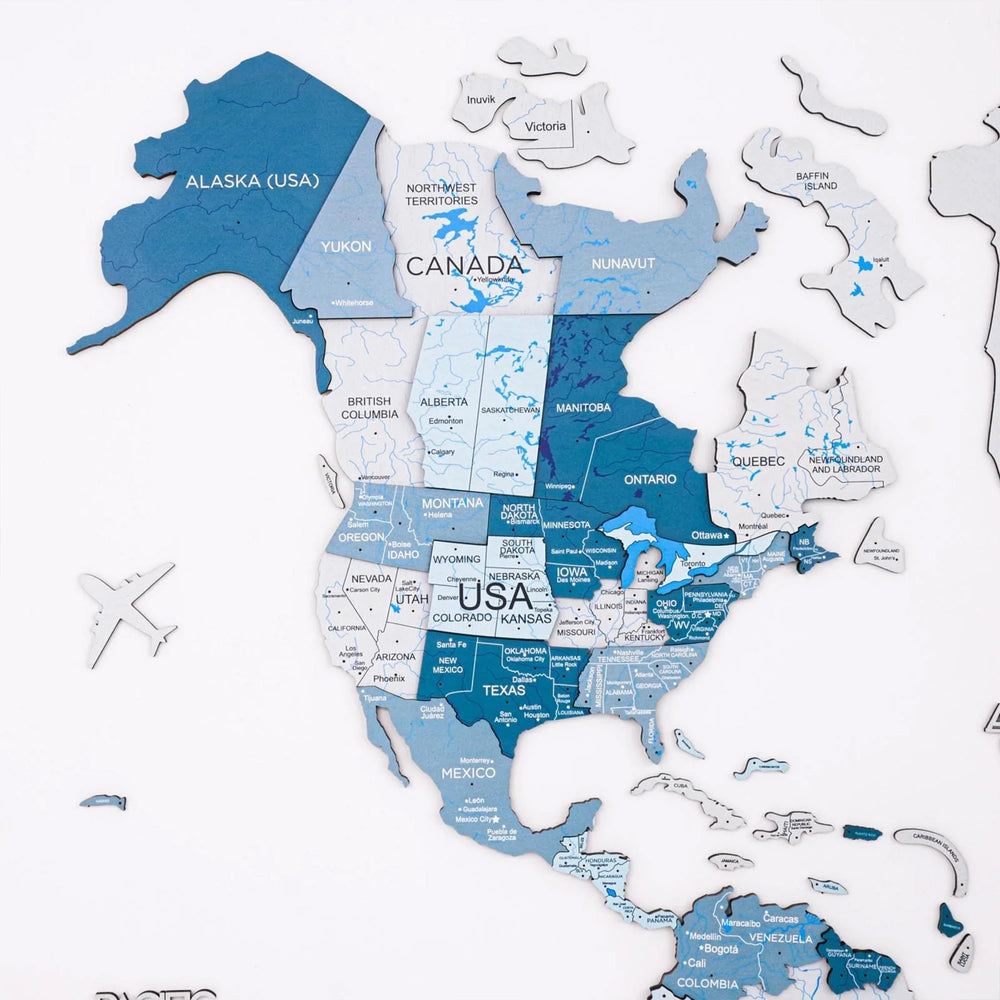 3D Wooden World Map - Aqua | Elegant & Modern Wooden Wall Décor – Decor ...
