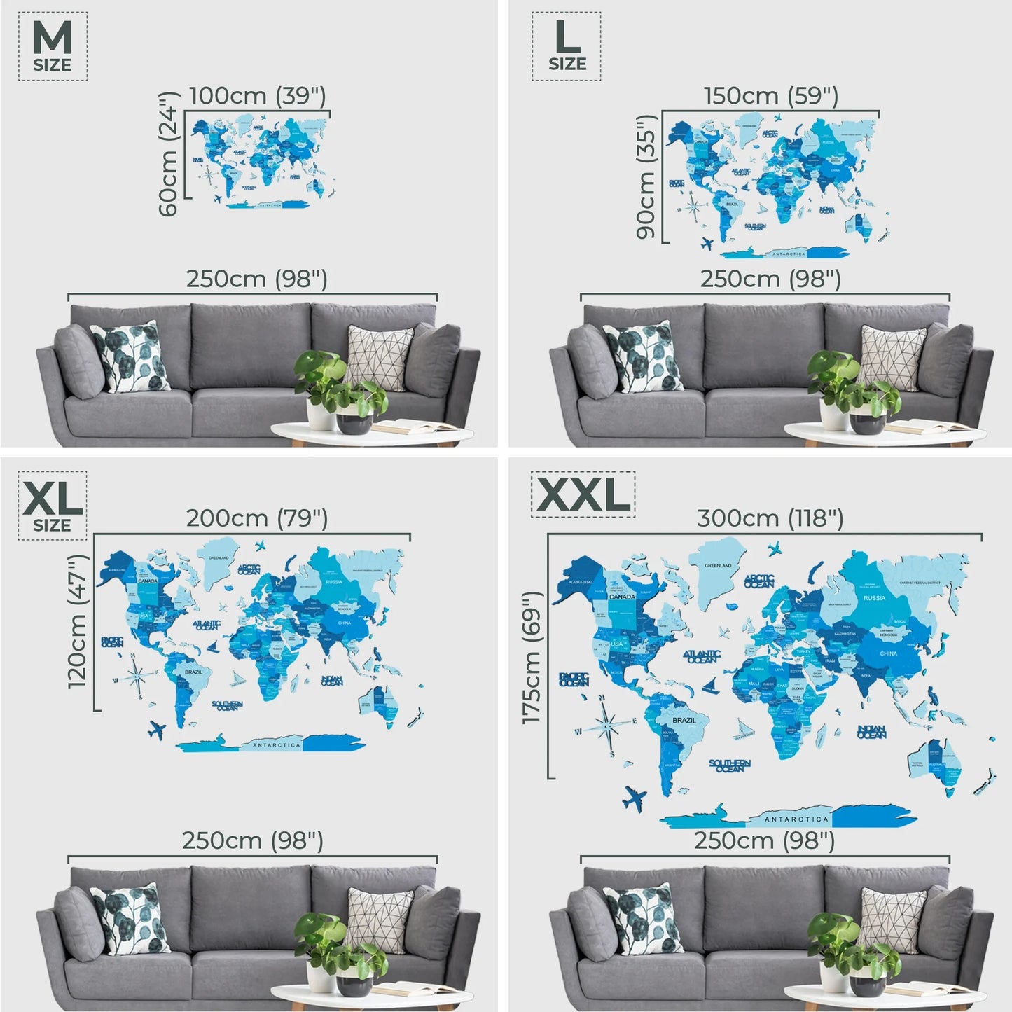 Azure Wooden World Map - Premium travel-inspired decor with glow-in-the-dark feature.