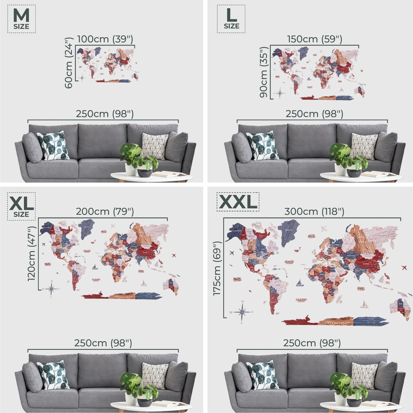 Boho Wooden World Map - Stylish glowing decor for homes and offices.