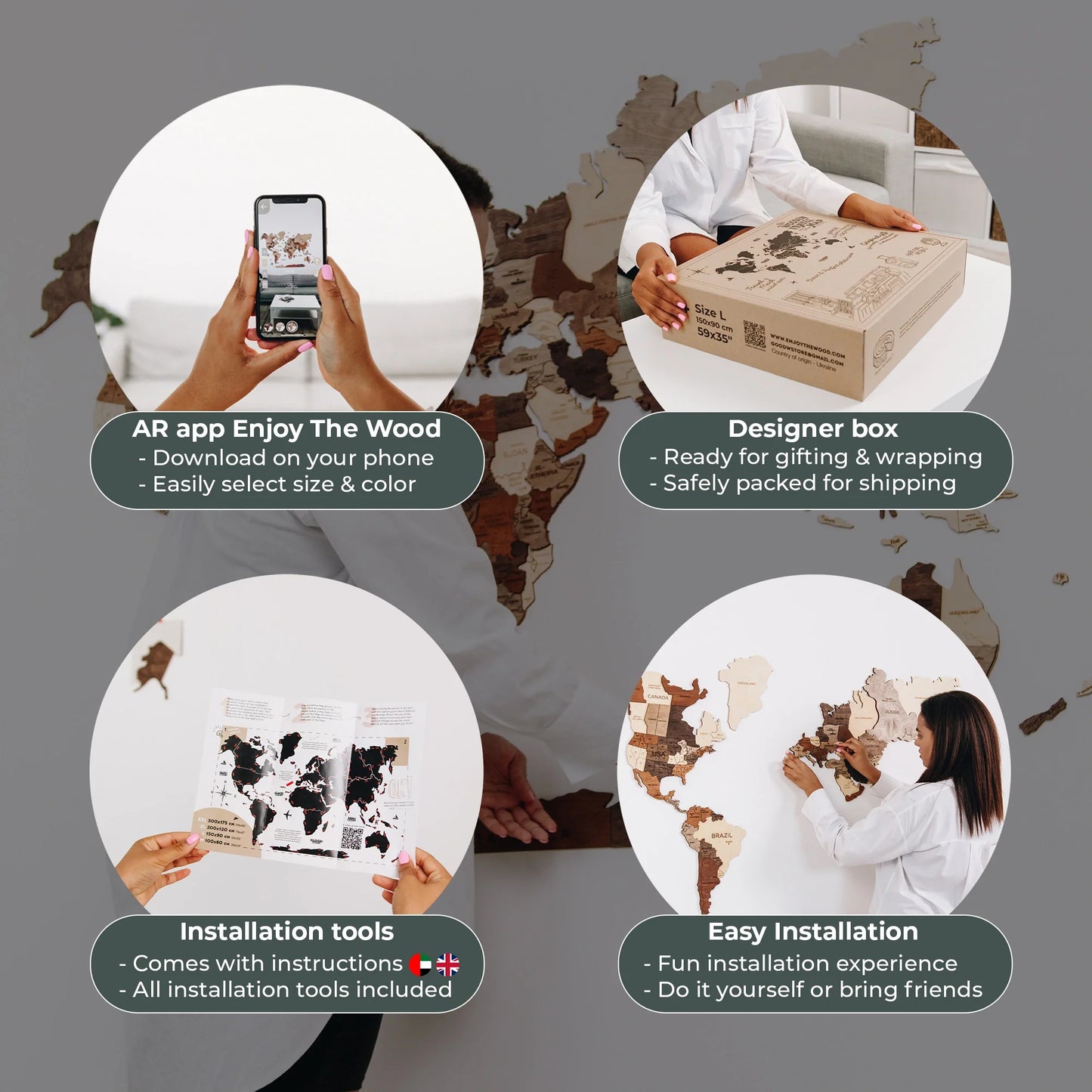 3D Wooden Map Boho - Premium Valentine’s gift for travelers.