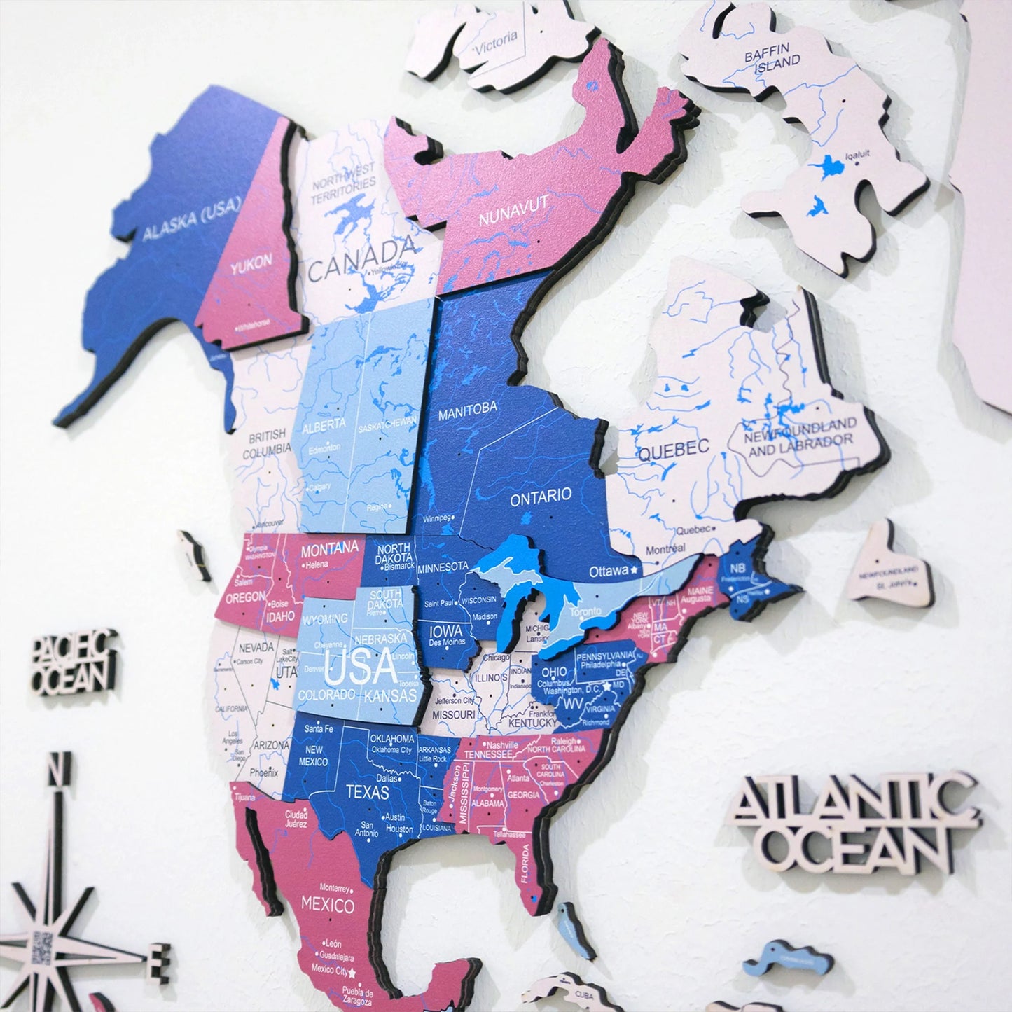 Bubble Gum Wooden World Map - Premium travel-inspired wall art.