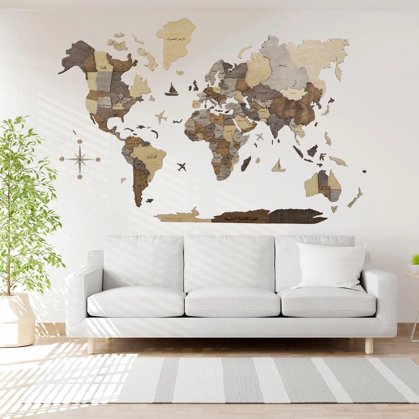 Multicolor Arabic 3D Wooden Map - Unique Wall Decor for Homes