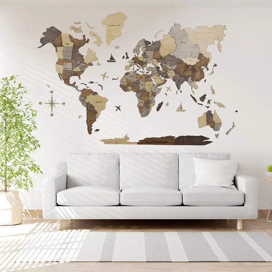 Multicolor Arabic 3D Wooden Map - Unique Wall Decor for Homes