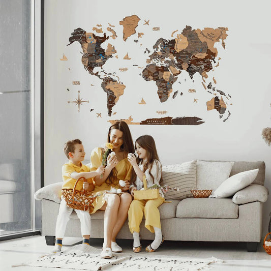 Multicolor Prime+ 3D Wooden Map - Premium Wall Art for Travel Lovers