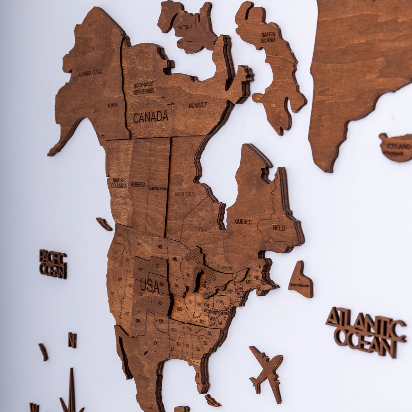 3D Wooden World Map - Oak