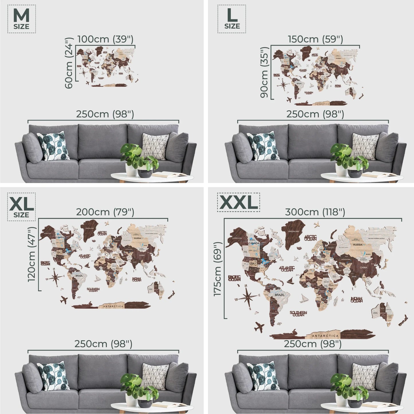 3D Wooden Map Cappuccino - Elegant glow-in-the-dark travel gift.