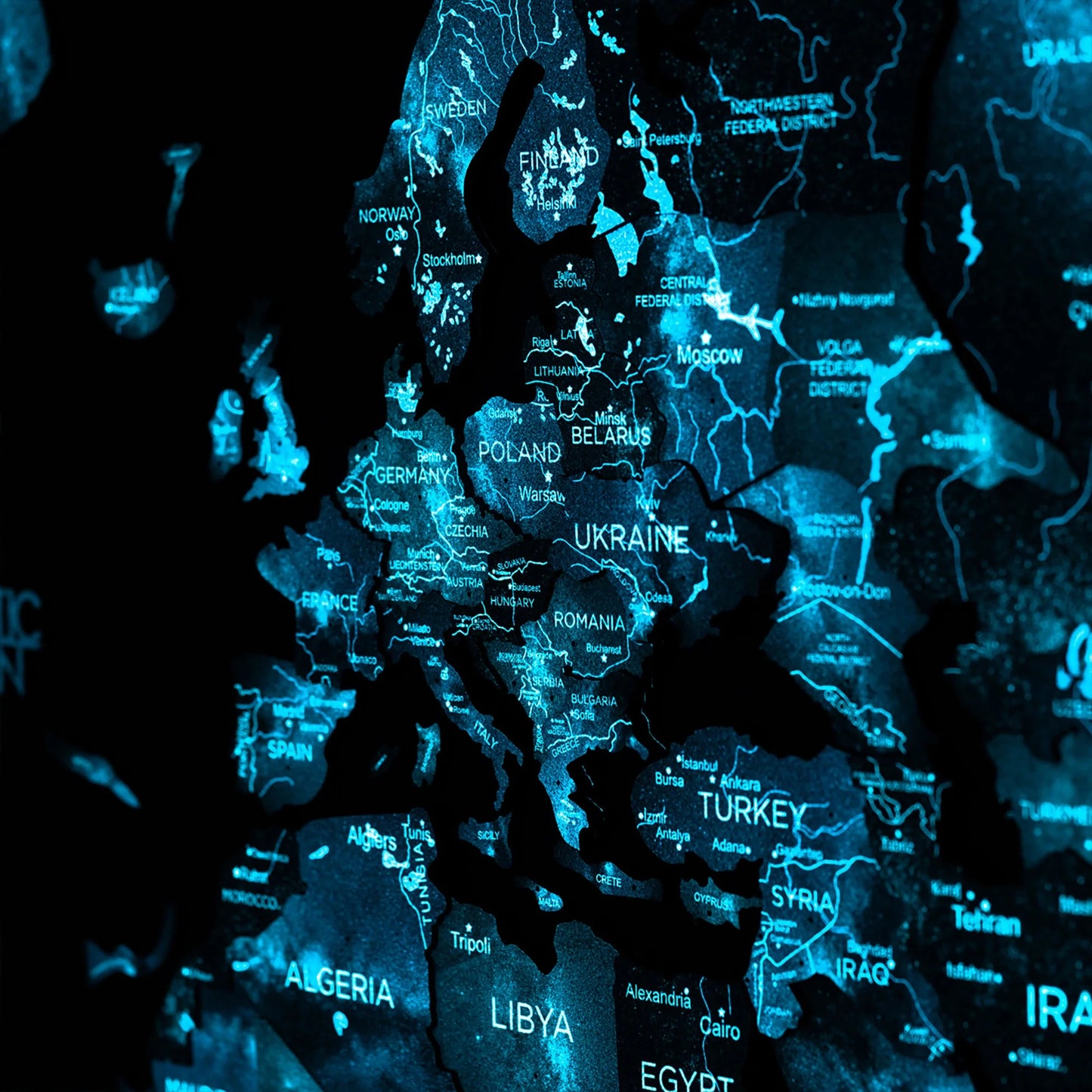 Cappuccino Luminous Wooden Map - Perfect glow-in-the-dark holiday gift.