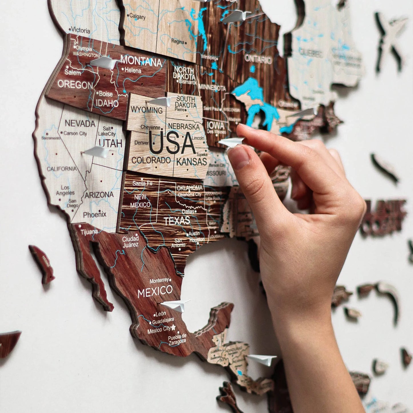 Cappuccino Luminous World Map - Stylish glowing wall decor for offices.