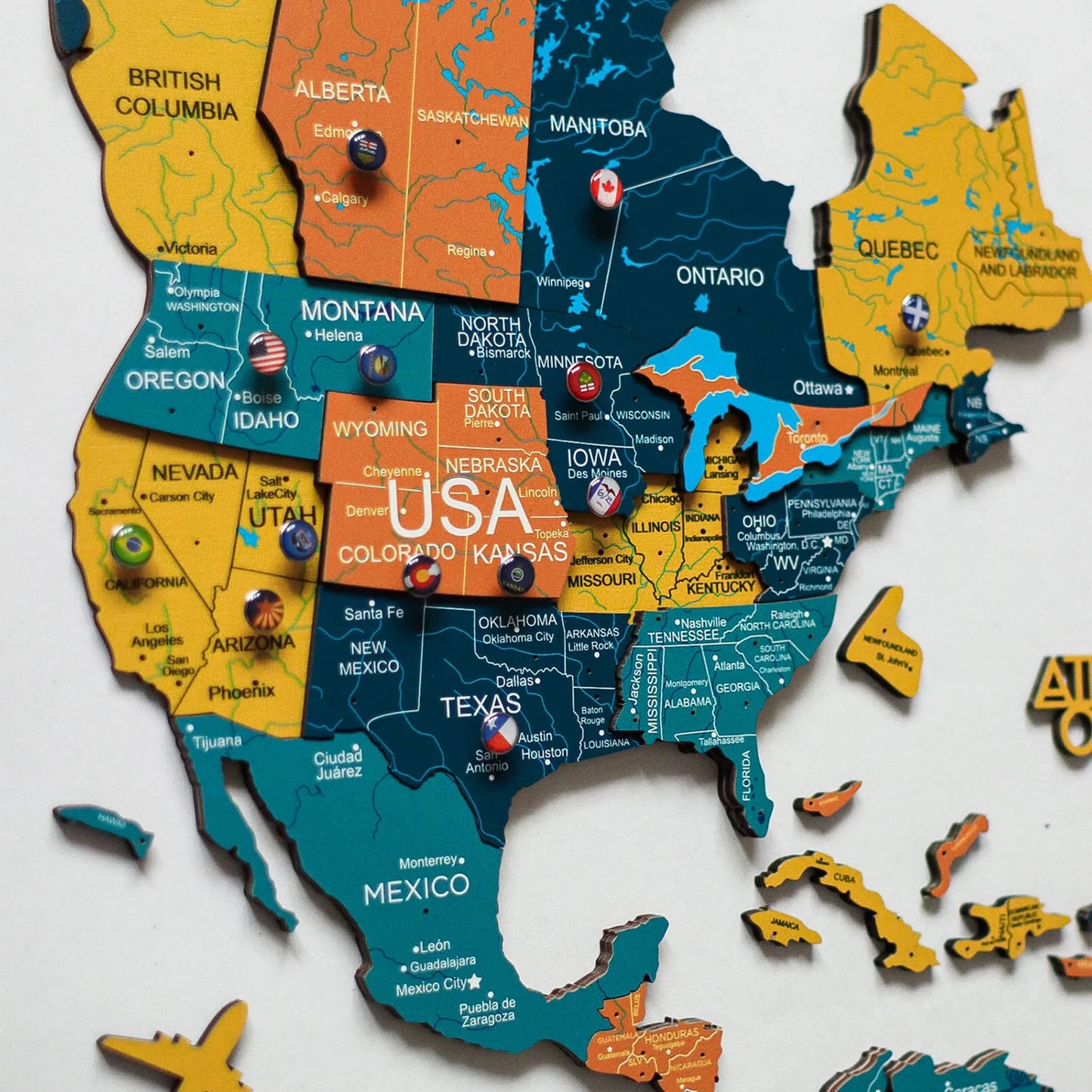 3D Indie Wooden Map - Stylish decor for homes and offices.