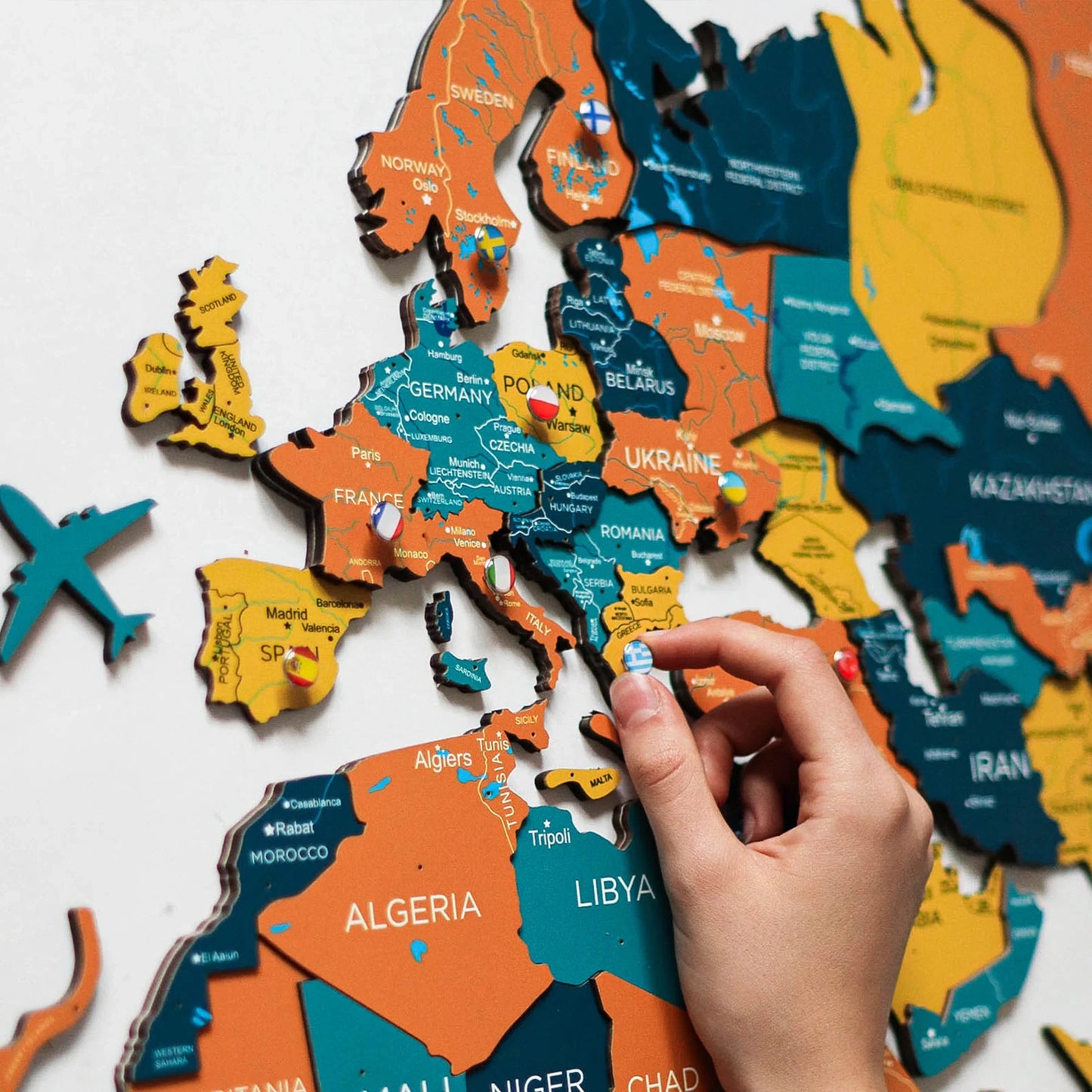 Indie Wooden Map - Unique luminous gift for marking travel memories.