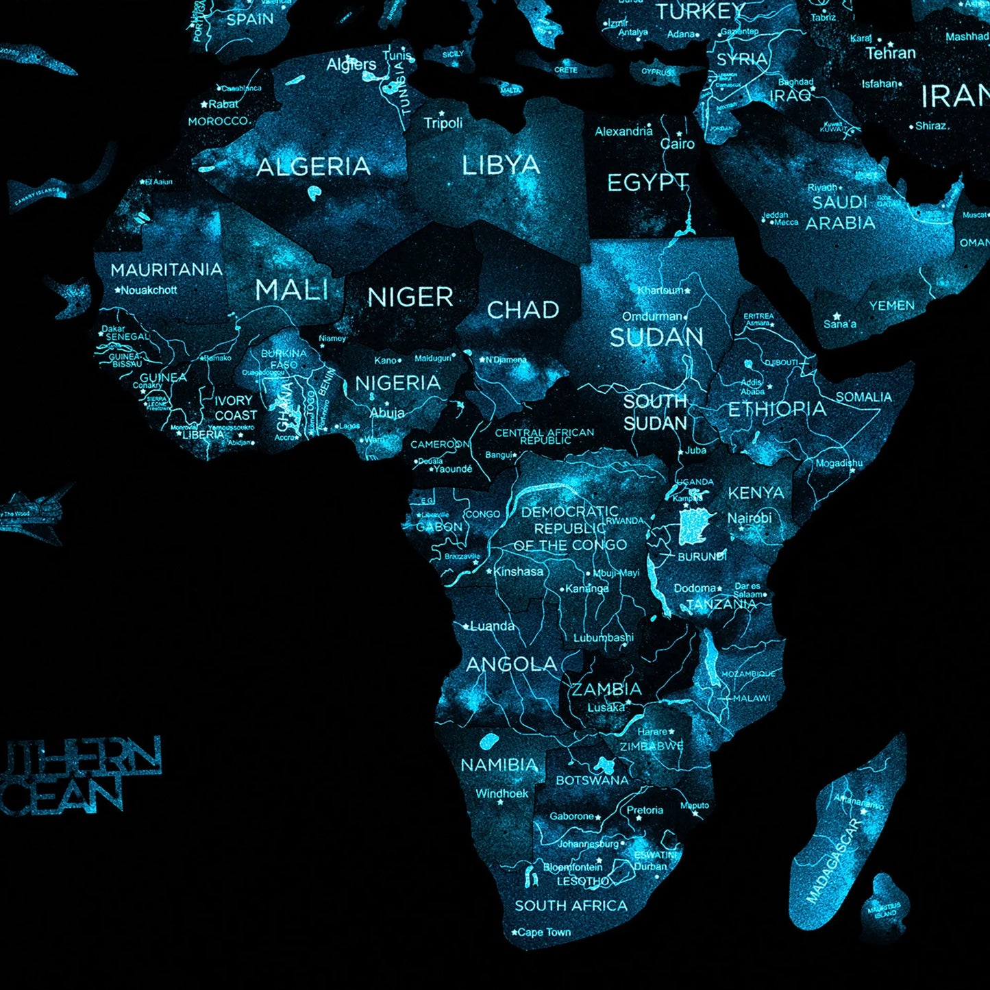 Mystery Luminous Wooden World Map - Glows in the dark, perfect for stylish interiors.