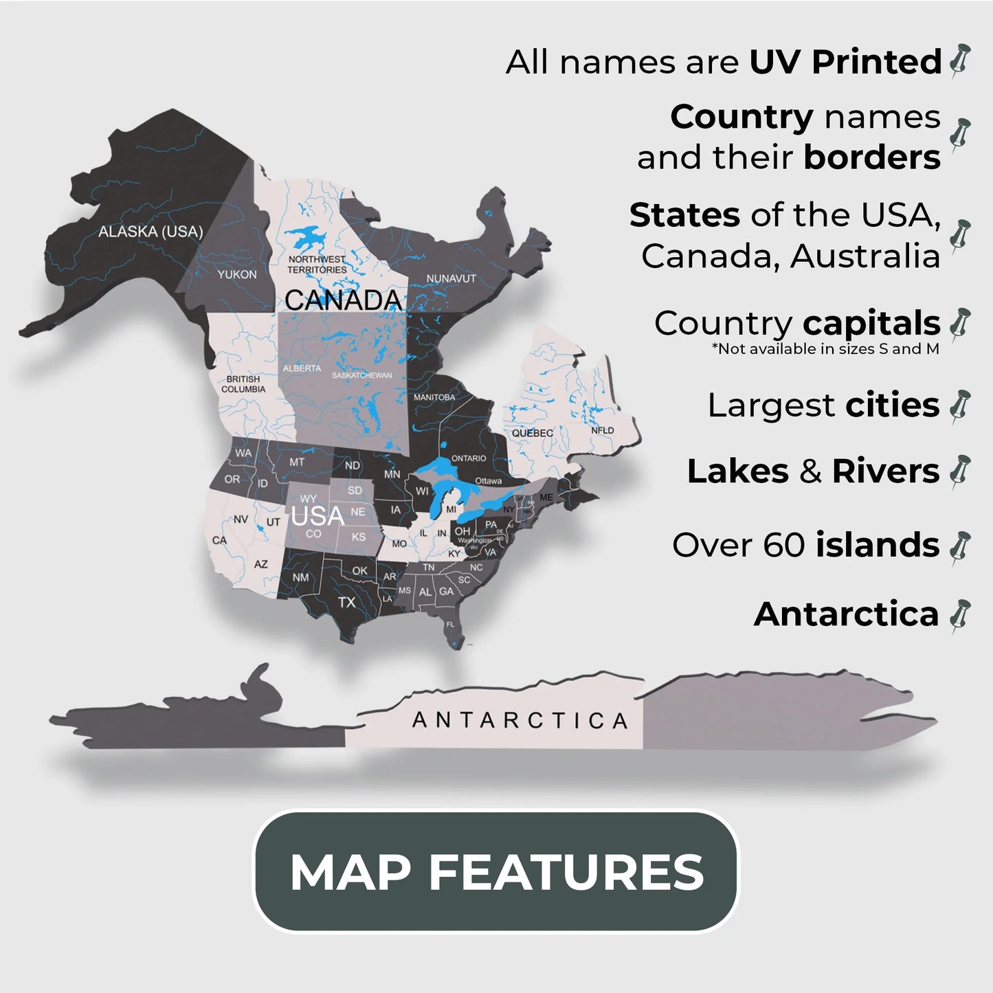 3D Nordik Wooden Map - Stylish luminous gift for holiday celebrations.