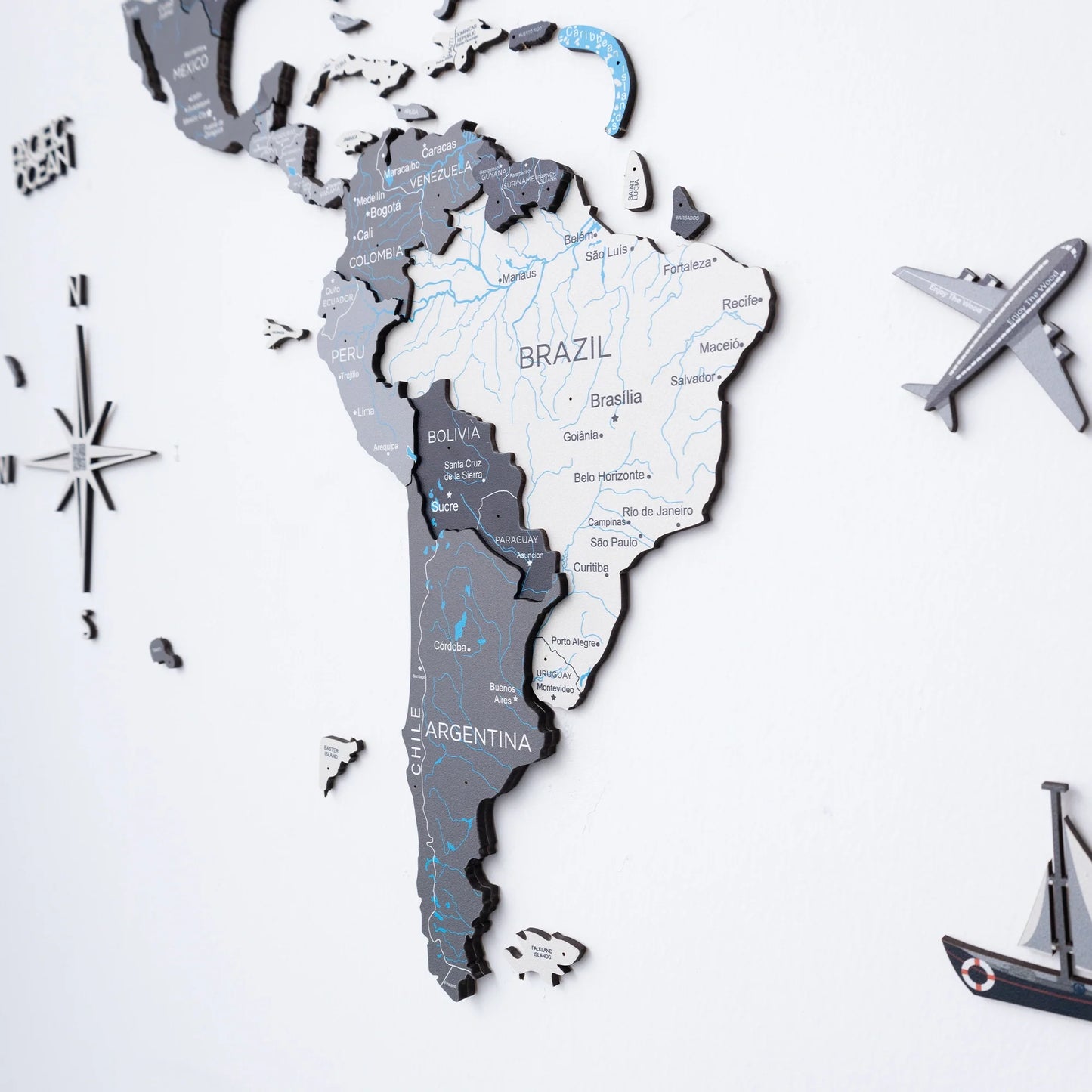 3D Nordik Wooden Map - Stylish luminous wall decor for homes.