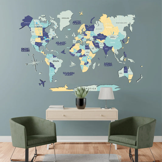 3D Wooden World Map Norway - Elegant wall decor for travel enthusiasts.
