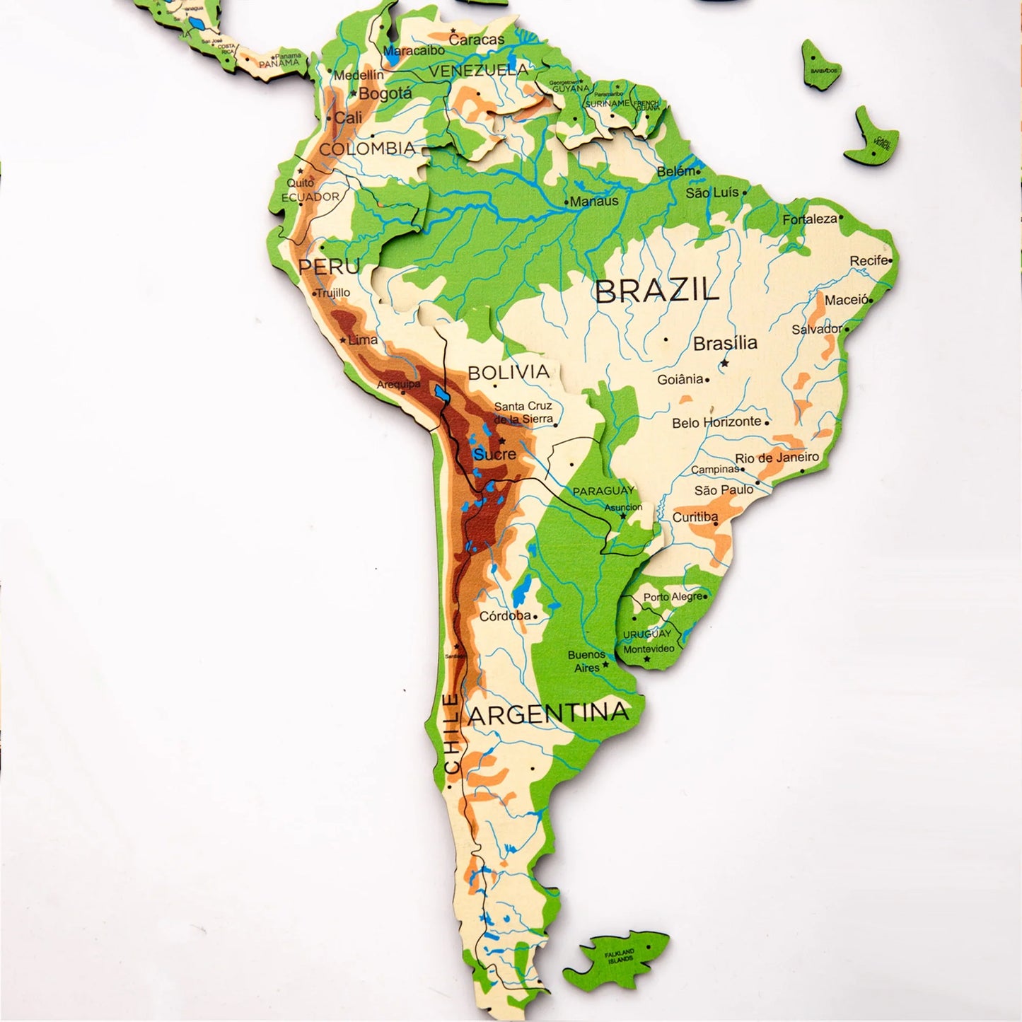 3D Physical Wooden Map - Stylish decor for homes and offices.