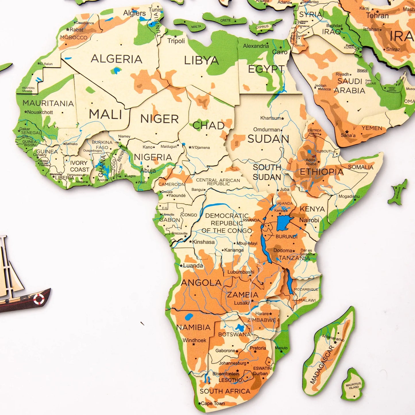 Physical Wooden Map - Unique holiday gift for marking travel memories.