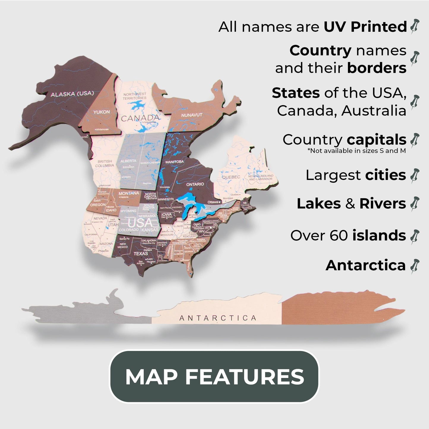 3D Wooden World Map - Suburbs