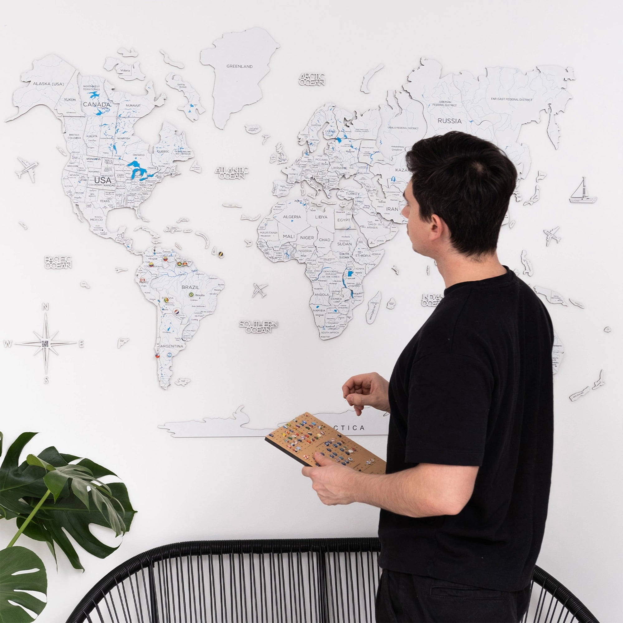 3D Wooden World Map - White | Elegant & Modern Wall Décor – Decor Souq