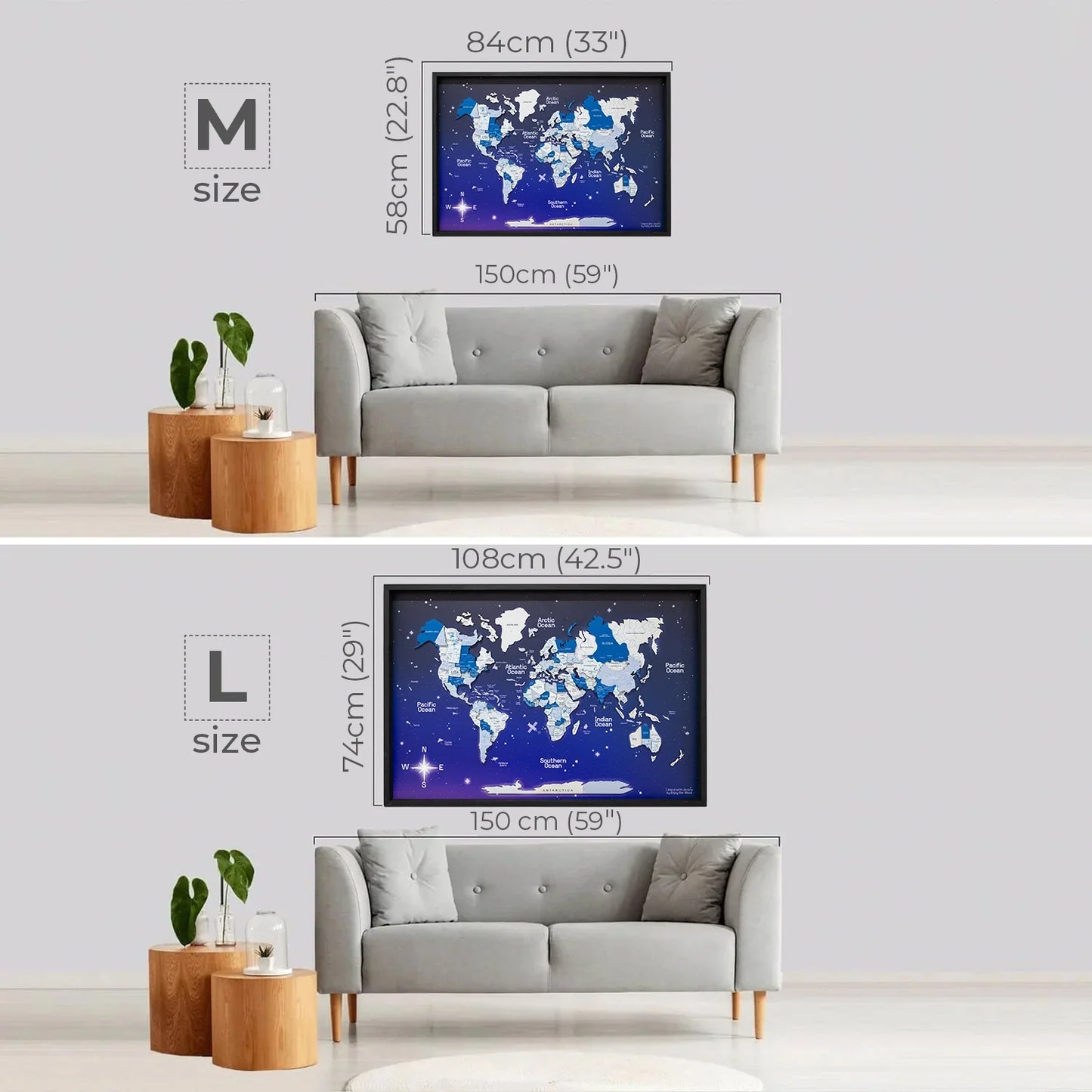 3D Wooden World Map on Panel - Aqua Space