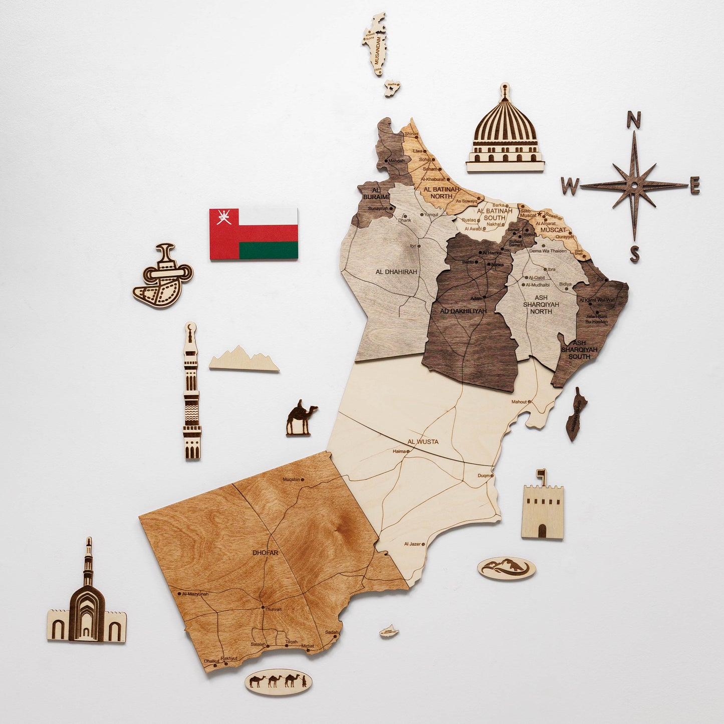 3D Wooden Map of Oman in multicolor – premium handcrafted décor for Oman lovers
