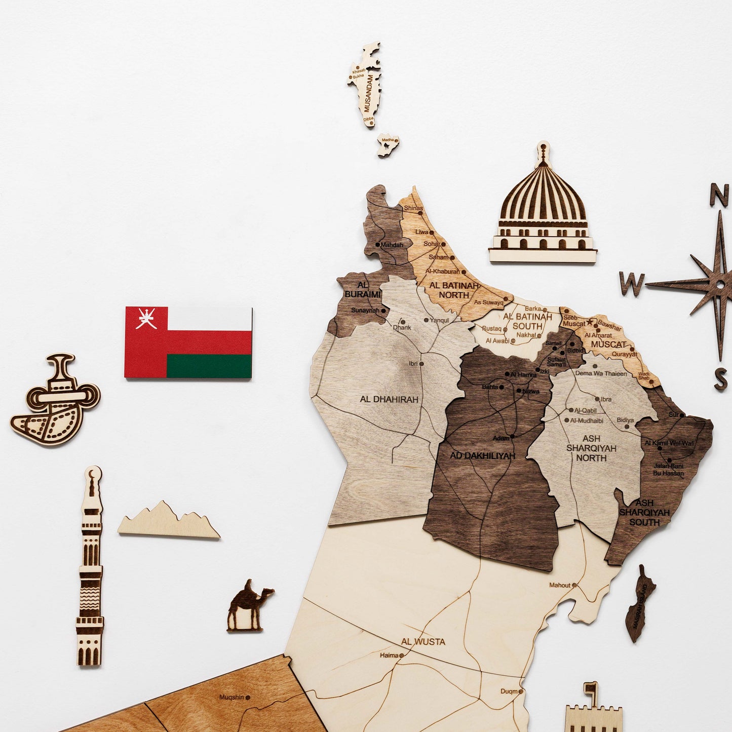 Oman 3D Wooden Map - Multicolor