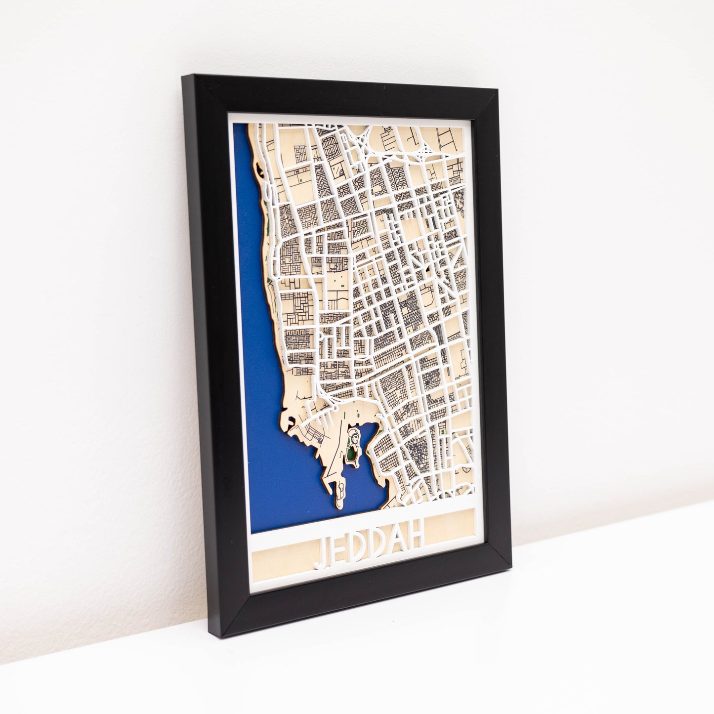 Wooden city map of Jeddah – handmade wall art with free UAE and GCC delivery