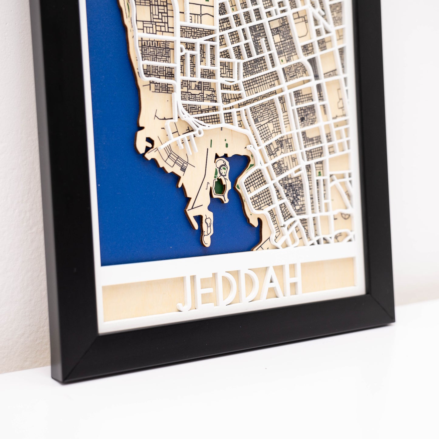 Detailed wooden Jeddah city map – eco-friendly handcrafted décor by Enjoy The Wood