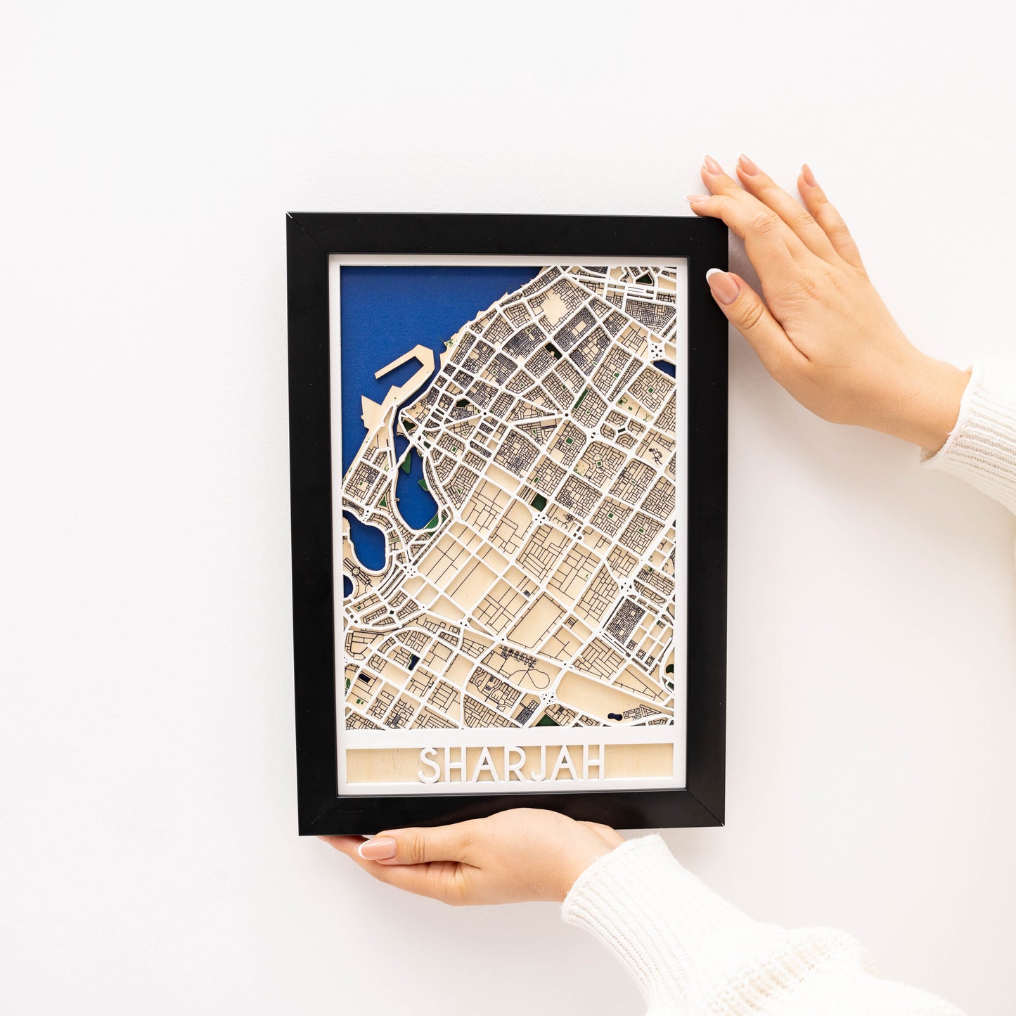 3D Wooden City Map of Sharjah – premium handcrafted wall décor for UAE homes