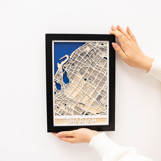 3D Wooden City Map of Sharjah – premium handcrafted wall décor for UAE homes